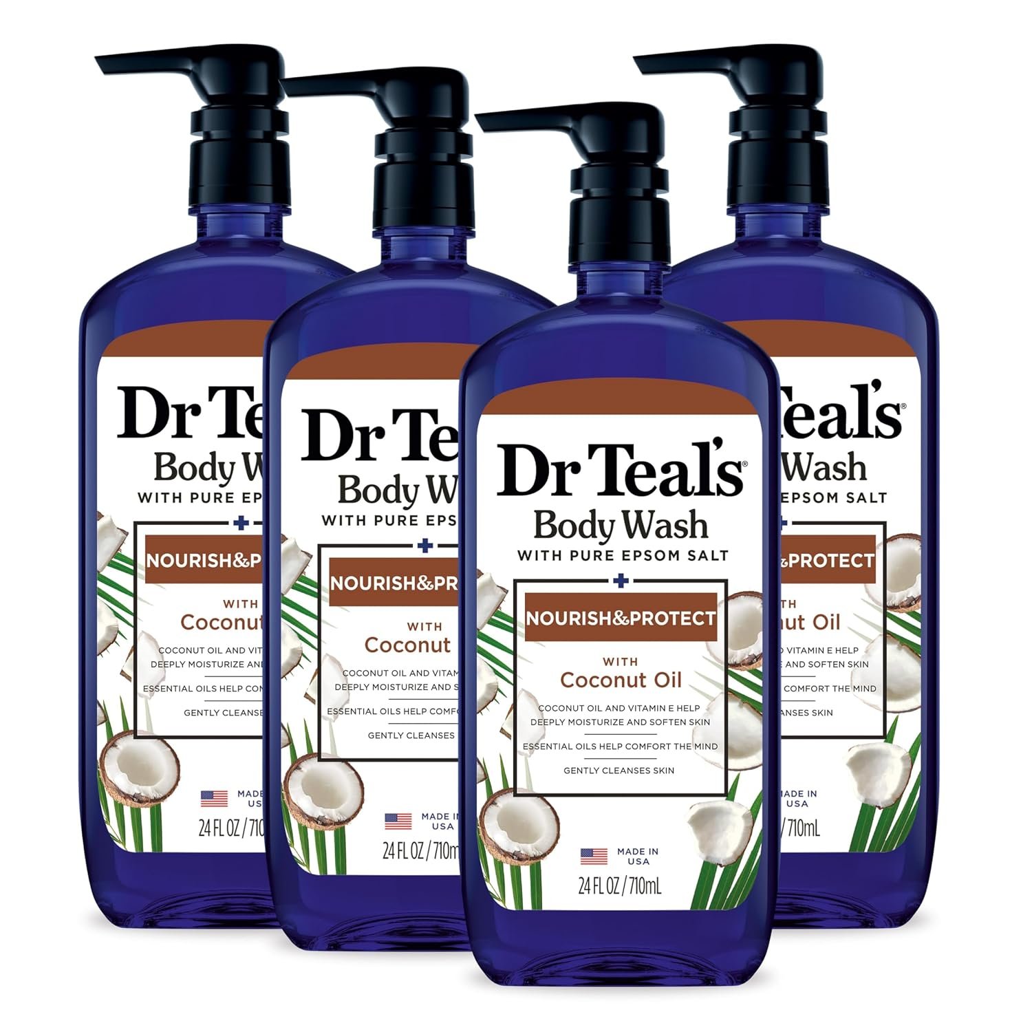 Dr Teal’s Body Wash with Pure Epsom Salt, with Coconut Oil, 24 fl oz (Pack of 4)