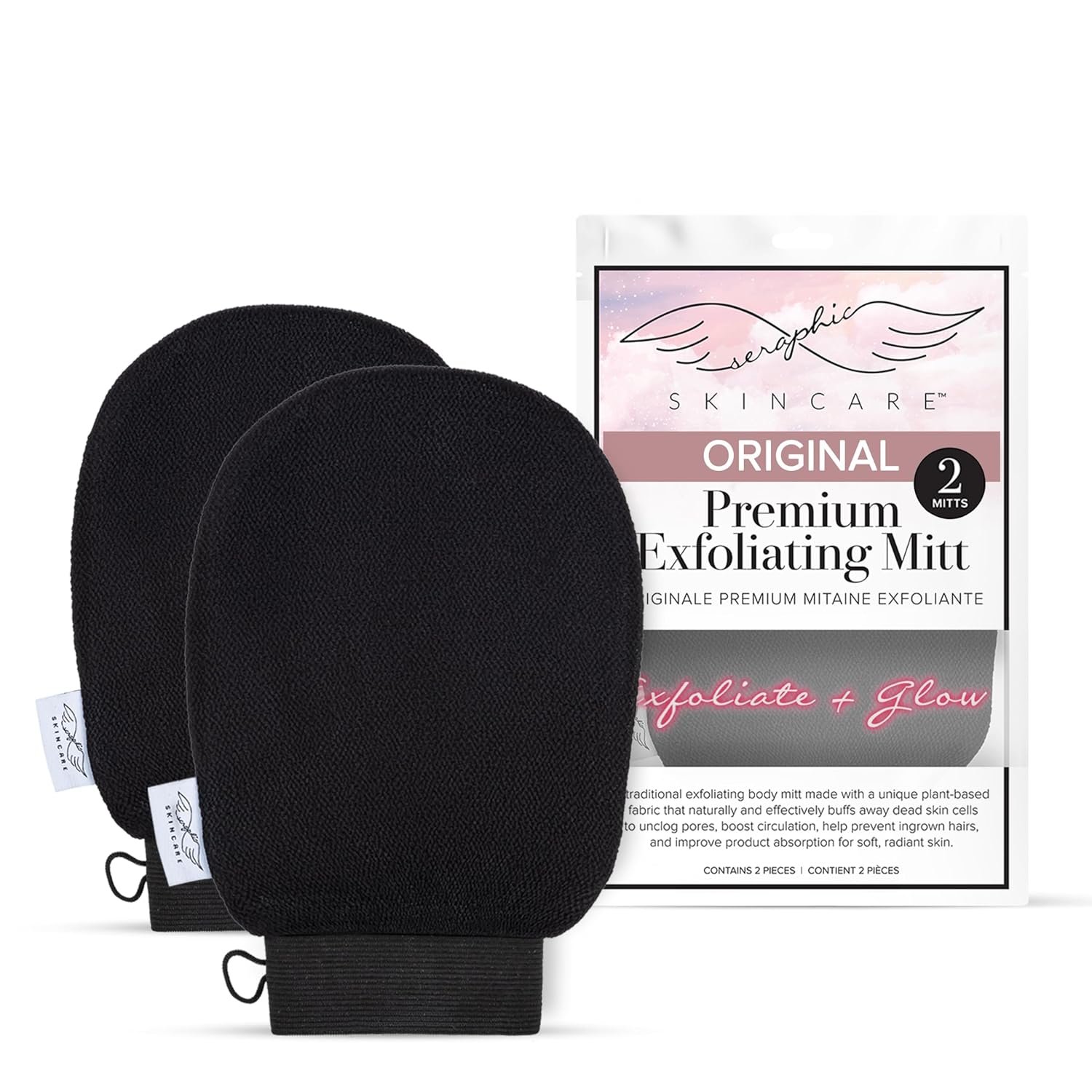 Original Premium Exfoliating Mitt for Body (2pc) – 100% Vegan Viscose Traditional Body Scrub Glove Kessa Korean Washcloth – Body Exfoliator for Self-Tan Removal & Keratosis Pilaris