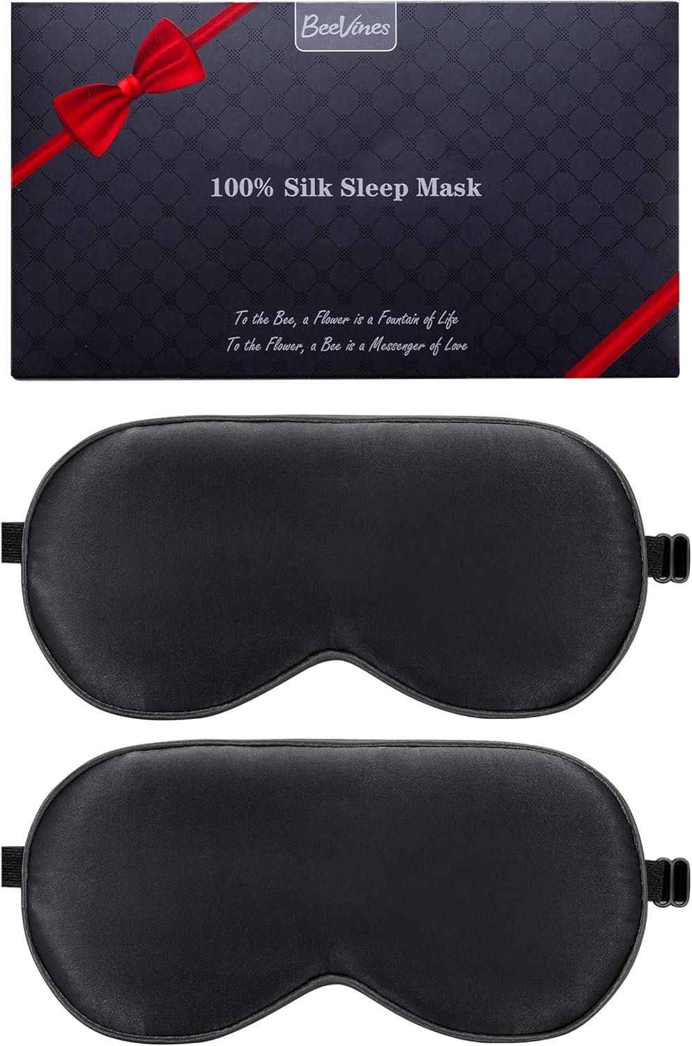 BeeVines 100% Mulberry Silk Sleep Mask, Blackout Eye Masks(Black & Black) | Natural Pure Silk Eye Shade, Real Silk Eye Cover for Sleeping, with Adjustable Strap, Reduces Puffy Eyes, Traveling Gifts