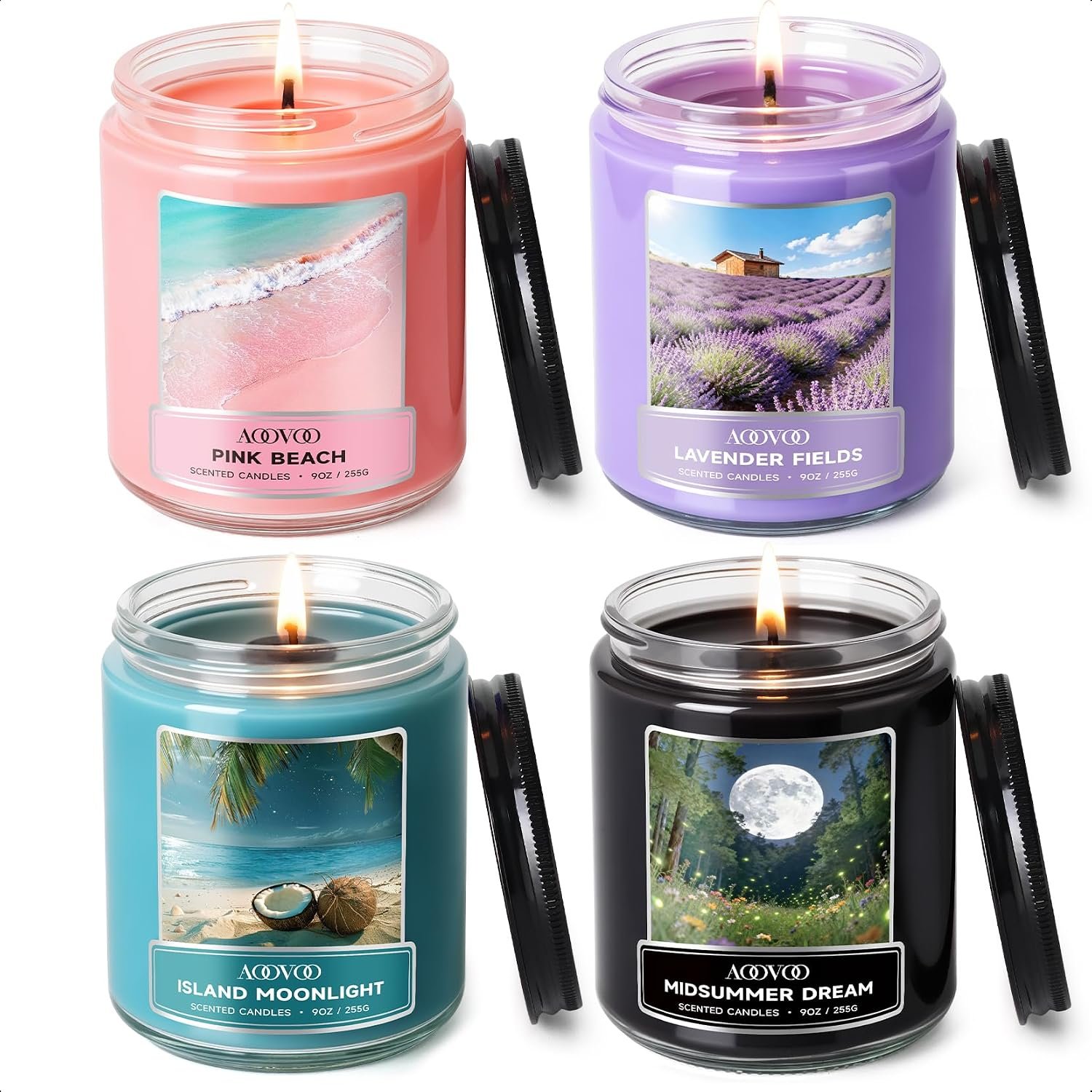 AOOVOO Scented Candles Set – Pink Beach/Island Moonlight/Midsummer Dream | Soy Candles for Home Scented, 36 oz, Candle for Women