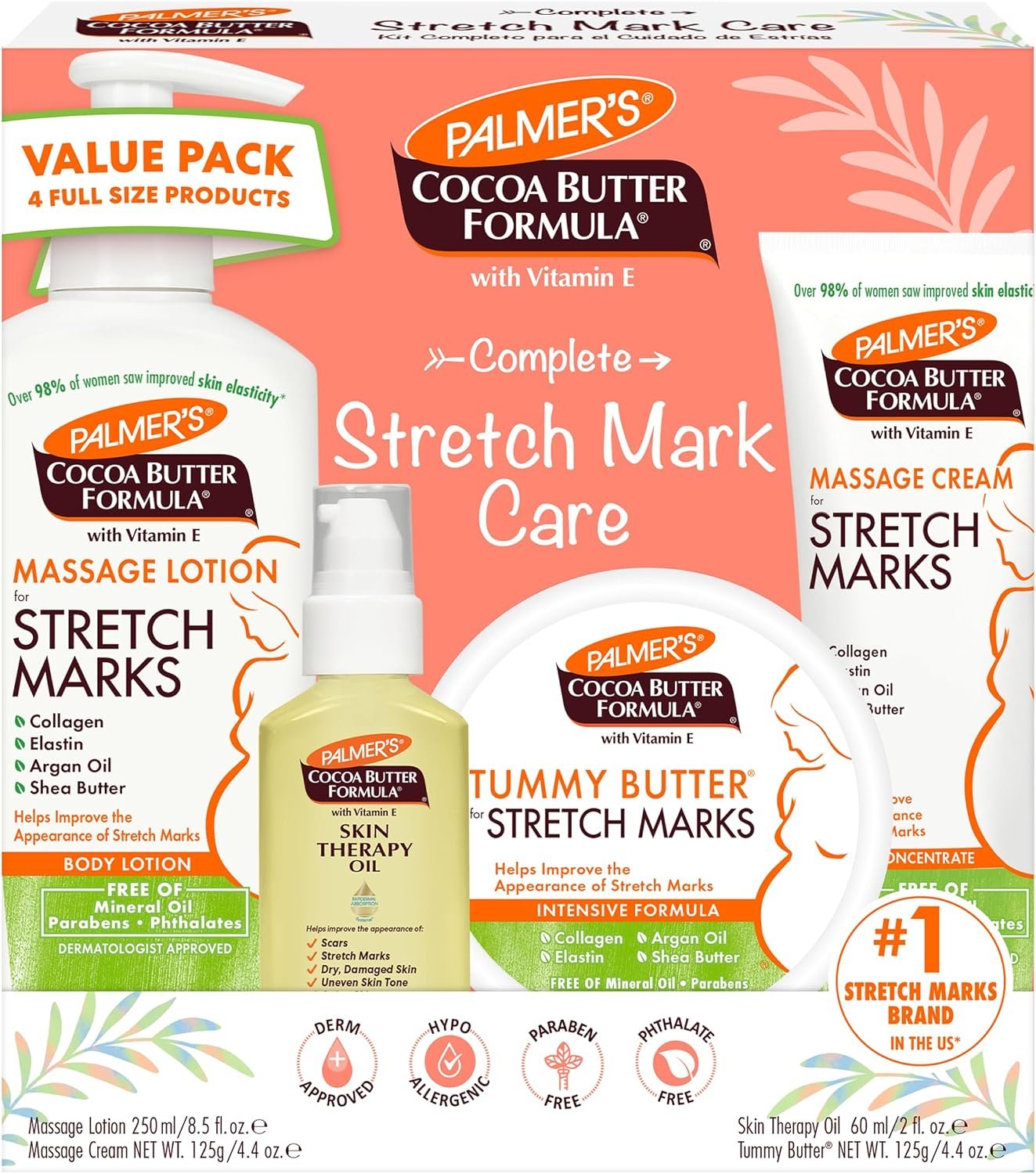 Palmer’s Pregnancy Essentials Skin Care Kit, Cocoa Butter Formula (4 Piece) | Includes Massage Lotion, Massage Cream, Tummy Butter and Skin Therapy Oil for Stretch Marks, the ideal gift for mom to be