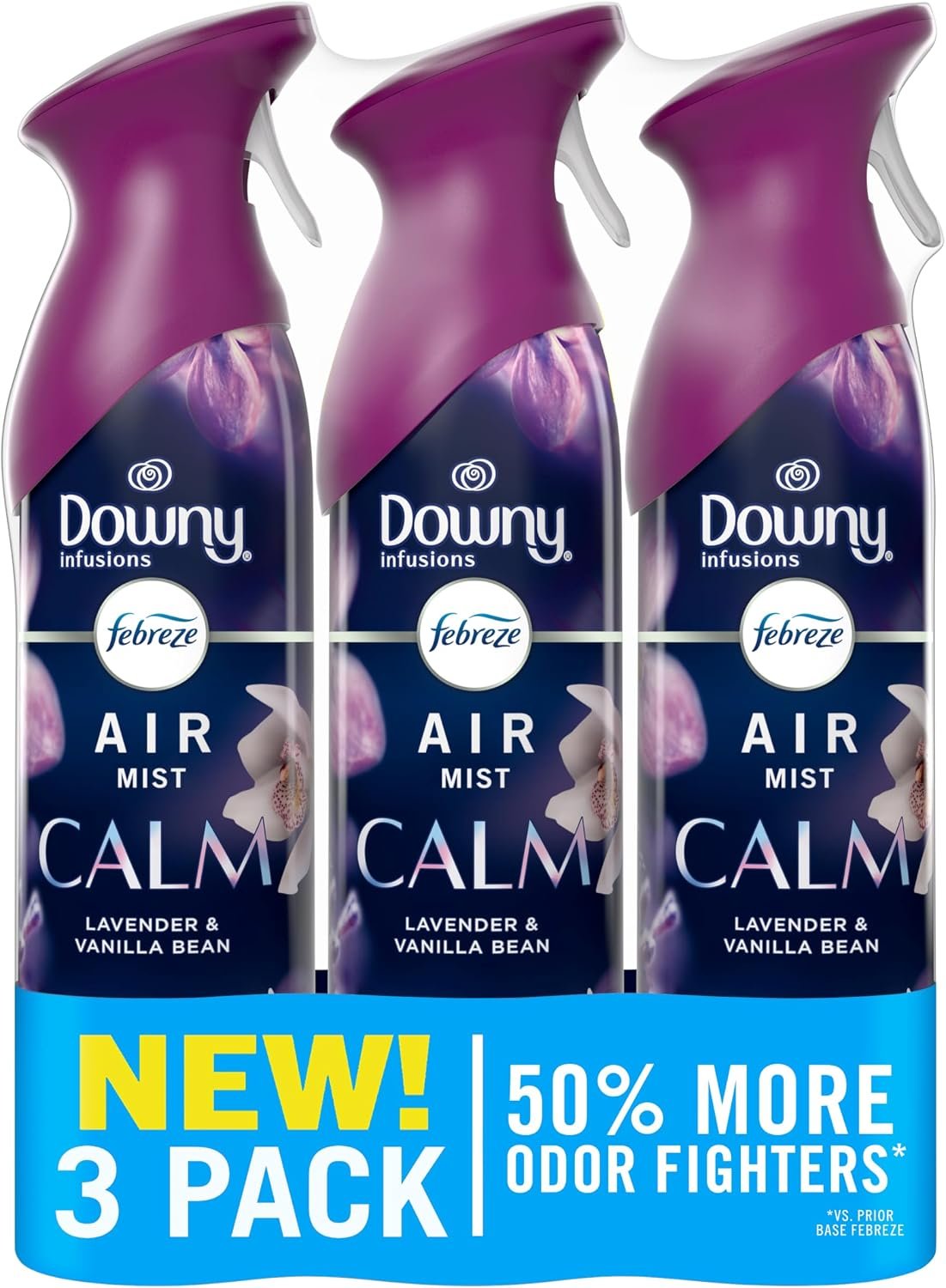 Febreze Air Mist, Air Freshener Spray, Odor Fighting Room Spray, Deodorizer for Home Bathroom Kitchen Office Apartment Dorm Room Classroom, Downy Calm Lavender & Vanilla Bean Scent, 8.1oz (Pack of 3)