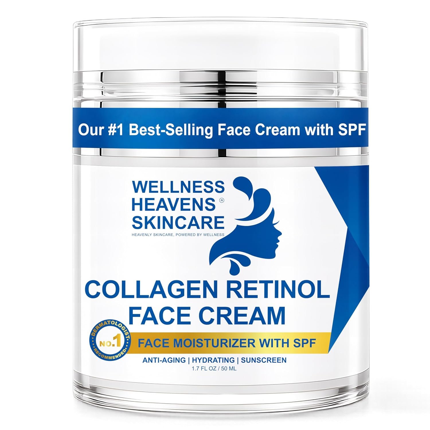 Collagen Retinol Face Cream with SPF – Anti Aging Moisturizer for Face & Neck with Collagen Peptides, Retinol & Hyaluronic Acid – Firming Wrinkle Cream for Women – Day & Night Hydrating Skincare 50ml