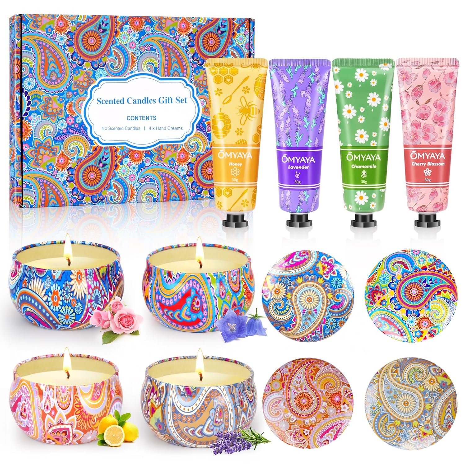 Gift Baskets for Women – Scented Candles Gift Set & Hand Lotion Cream Set, Christmas Gift Set, Teacher Appreciation Gifts, Holiday Birthday Gift for Mother Wife Coworkers Friends Teacher