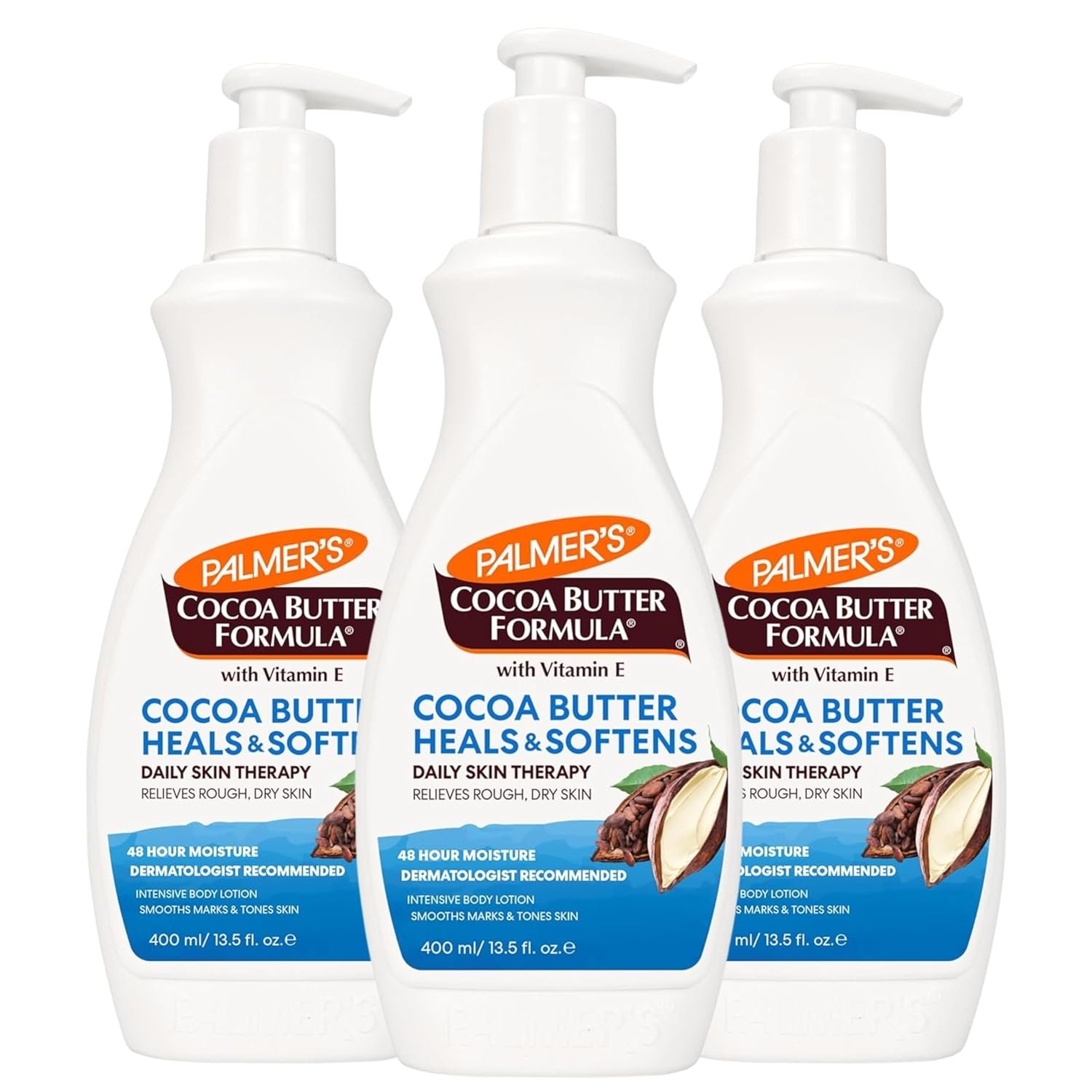 Palmer’s Cocoa Butter Body Lotion with Vitamin E (13.5 Fl Oz – Pack of 3) | Intensive Moisturizer for Rough, Dry and Eczema-Prone Skin with Vitamin E, Helps Provide 48-Hour Deep Hydration, Pump Bottle