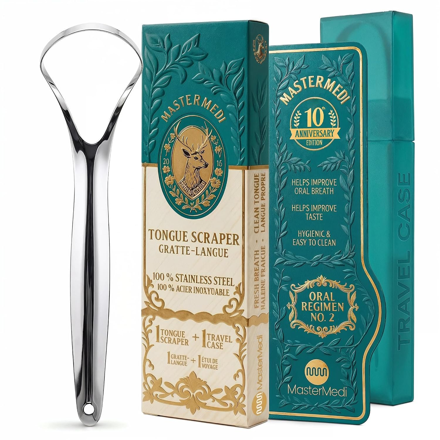 Tongue Scraper for Adults, 100% Stainless Steel Tongue Scrubber for Bad Breath, Easy to Use, Tongue Cleaner for Oral Care & Hygiene (SPTC-1|with Case)