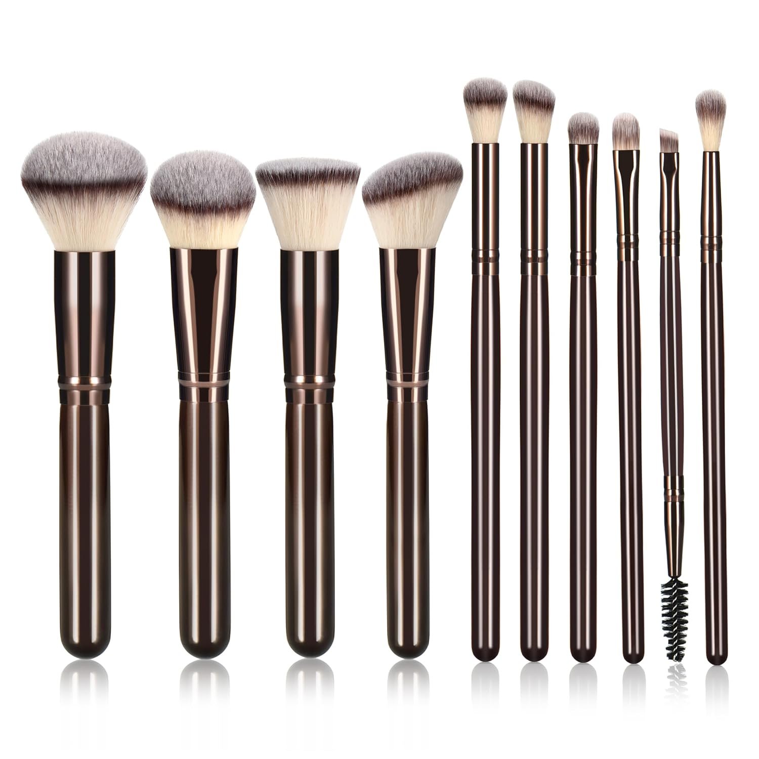 10 Piece Black brown Makeup Brushes – Wooden Handle with Soft Synthetic Bristles,for Face & Eye Makeup|Professional Makeup Brushes set for Women & Girls|