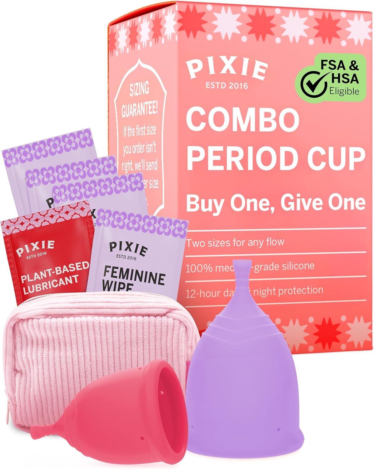 Pixie 2 Menstrual Cups – Ranked 1 for The Softest Reusable Period Cups – Wear 12 Hours – 100% Medical-Grade Silicone – Tampon Alternative for Feminine Care – Buy One We Give One (Combo)