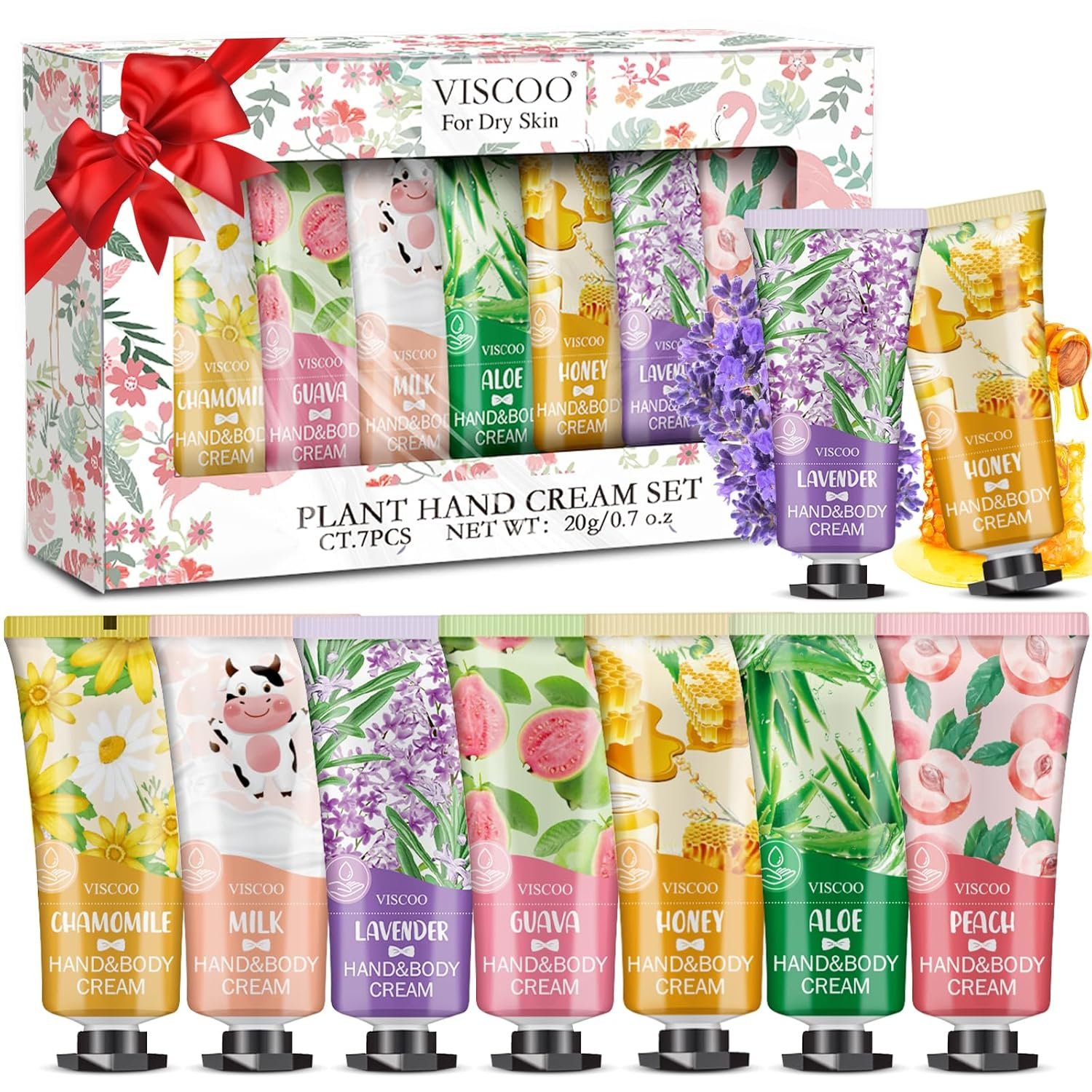 VISCOO 7 Pack Hand Cream Gifts Set for Women, Teacher Appreciation Gift | Moisturizing Mini Hand Lotion Travel Size for Dry Cracked Hands, Birthday Gift