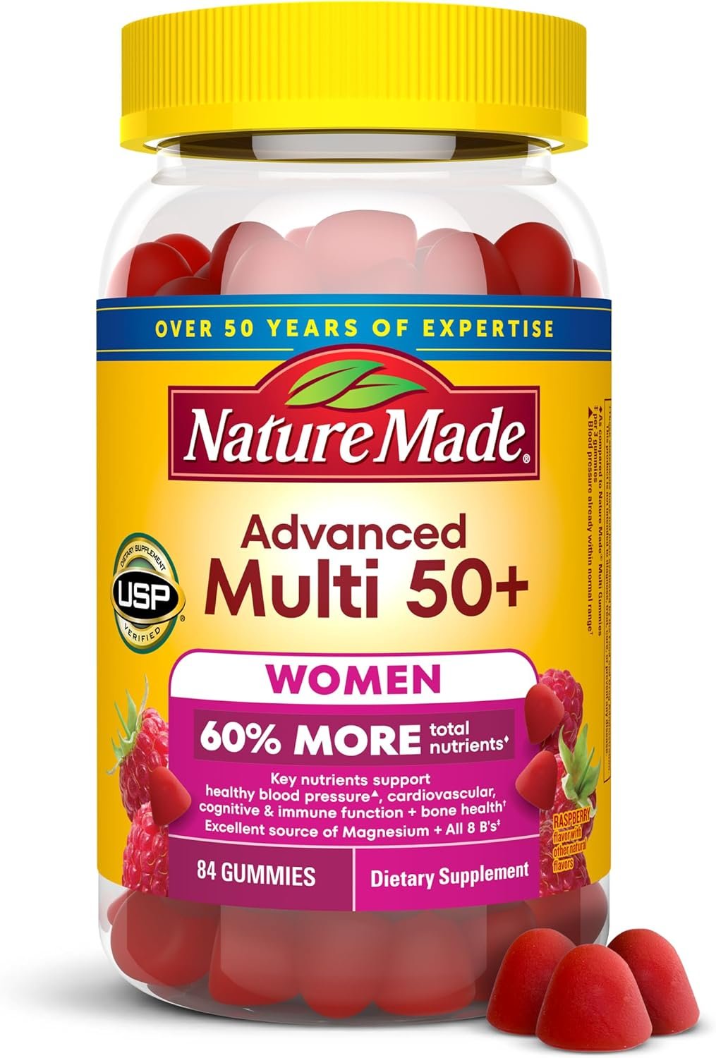 Nature Made Advanced Multivitamin Gummies 50+ for Women, 84 Multi Vitamins | Womens Multivitamins Gummies with Magnesium Citrate, Vitamin D3, Zinc, Calcium and All 8 B Vitamins, 28 Day Supply