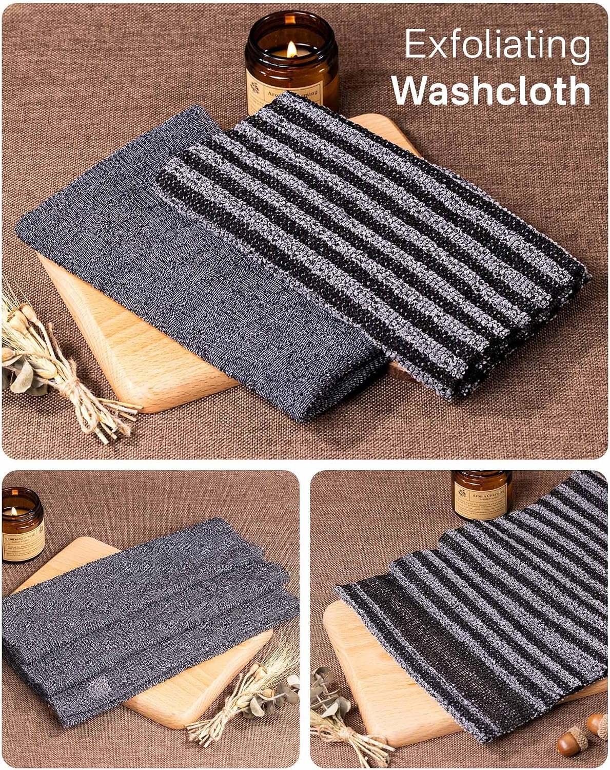 Exfoliating Washcloth Towel, Back Scrubber for Shower for Women, Exfoliating Body Scrubber, Loofah Sponge Wash Cloth, Korean Japanese Exfoliating Shower Towel, Exfoliator Washer for Bath