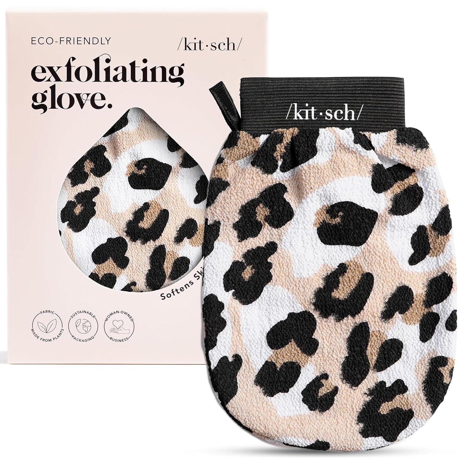 Kitsch Exfoliating Glove 1pc – Exfoliating Mitt – Leopard | Korean Exfoliating Mit & Deep Exfoliating Body Scrubber for Shower, Bath | Body Exfoliator Glove, Dead Skin Remover