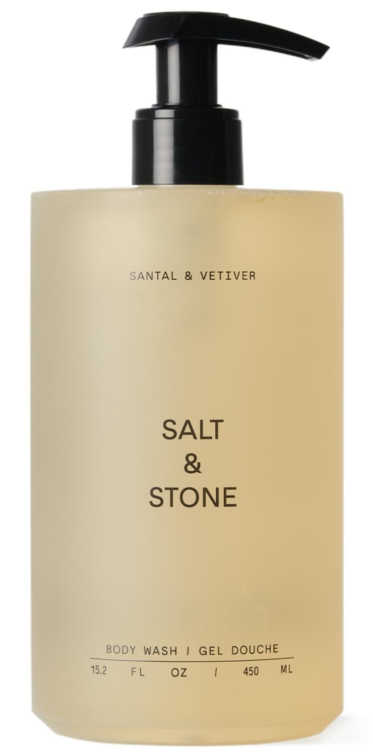 Salt & Stone Body Wash for Women & Men, Santal & Vetiver 15.2 fl oz | Shower Gel, Sulfate-Free, Paraben-Free, Dye-Free, Vegan, Hydrating & Moisturizing with Antioxidants, Vitamin C, Niacinamide