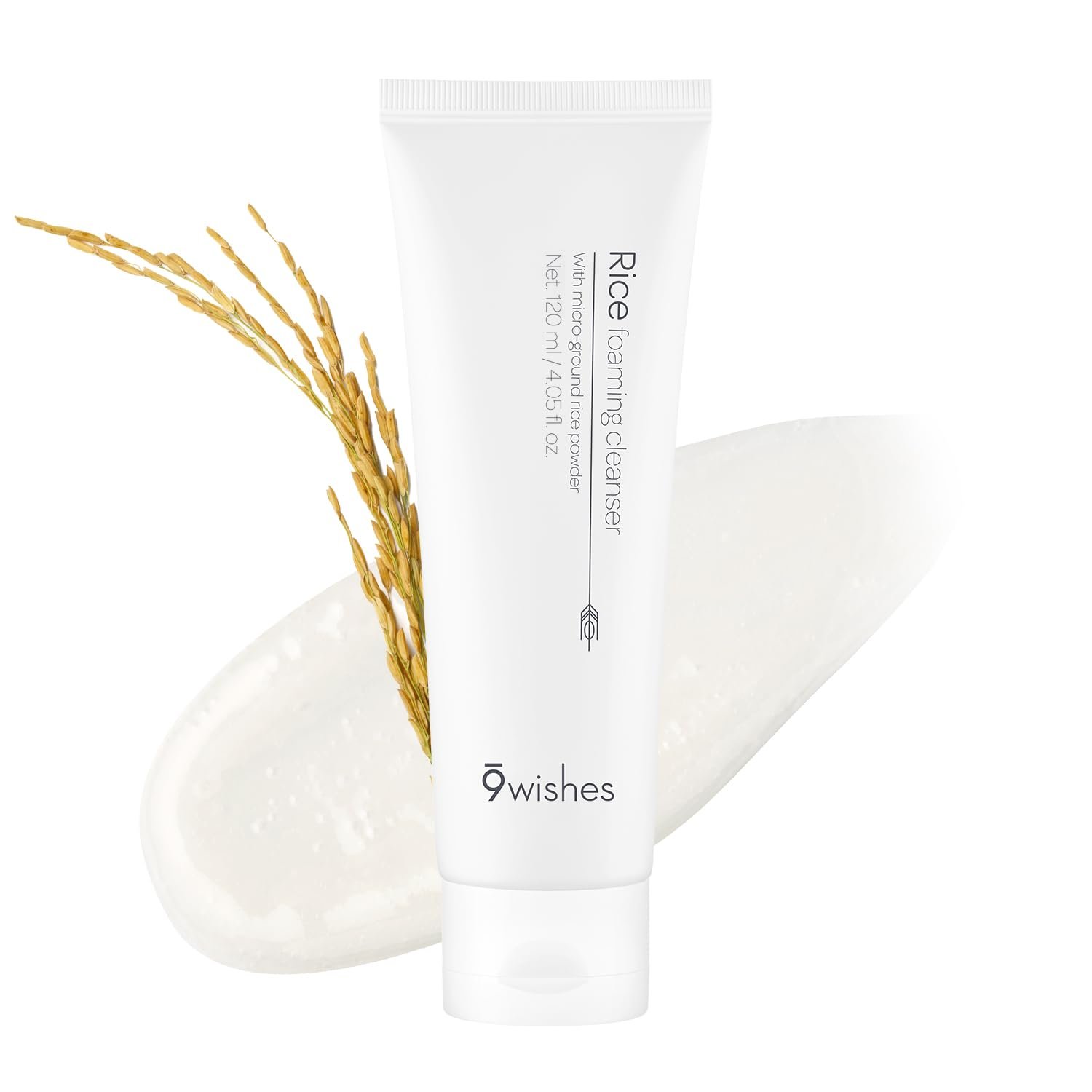 9 wishes Rice Foaming Cleanser – Korean Face Wash with Real Rice Powder &Water Extract, Gentle Hydrating Cleanser for Sensitive & All Skin Types, Deep Pore Cleansing – 120ml / 4.05 fl.oz.