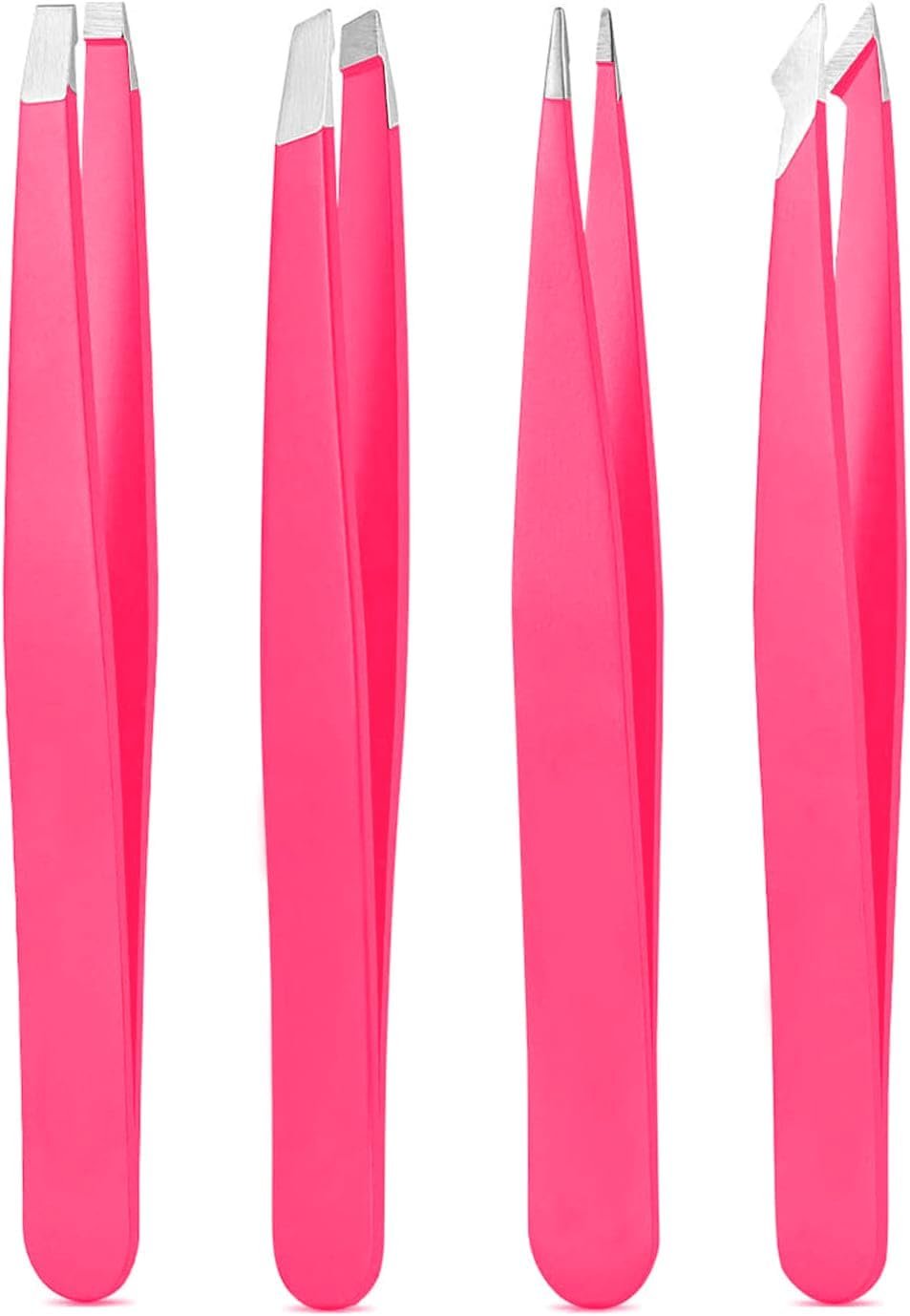 Derlaier Tweezers Set Professional High Precision Stainless Steel Eyebrow Remover Ingrown Hair & Splinter Removal Kit Facial Hair Grooming Tools for Men Women Pink 4 Pcs
