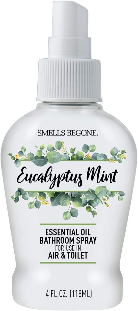 SMELLS BEGONE 4 oz Essential Oil Bathroom Spray – Instantly Eliminate Toilet & Bathroom Odors – Air Freshener Made with Essential Oils (Eucalyptus Mint)
