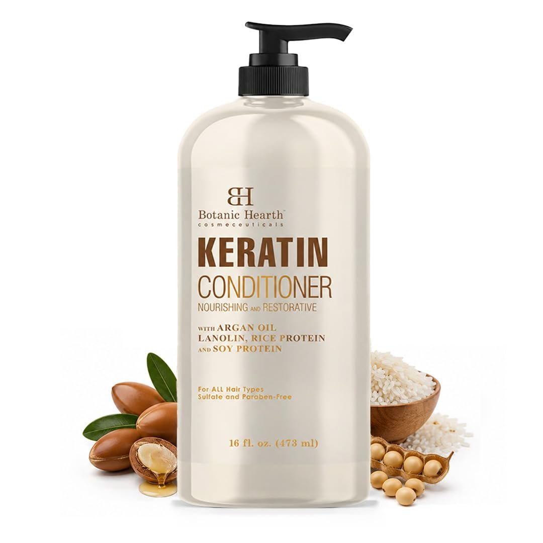 Botanic Hearth Keratin Conditioner with Argan Oil – Sulfate-Free Hair Treatment for All Hair Types, Normal, Dry or Damaged, Color Treated – 16 fl oz | Sulfate-Free Hair Treatment for All Hair Types, Normal, Dry or Damaged, Color Treated