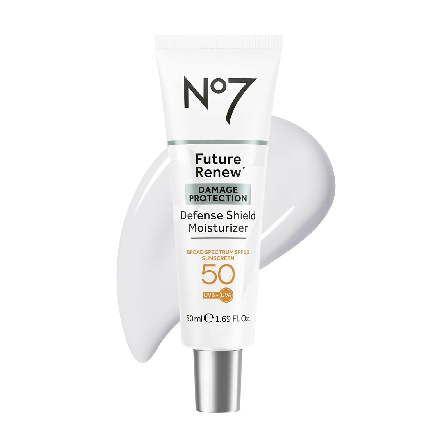 No7 Future Renew Defense Shield Facial Moisturizer with SPF 50, 1.69 Fl Oz | Oil-Free Face Lotion & Sunscreen, Invisible, Lightweight Formula, Peptides & UV Protection