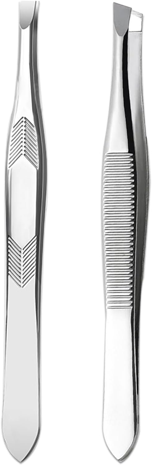 Tweezers for Women Facial Hair,High Precision Stainless Steel Tweezers for Eyebrows Facial Hair, Splinter and Ingrown Hair Removal,2 Count