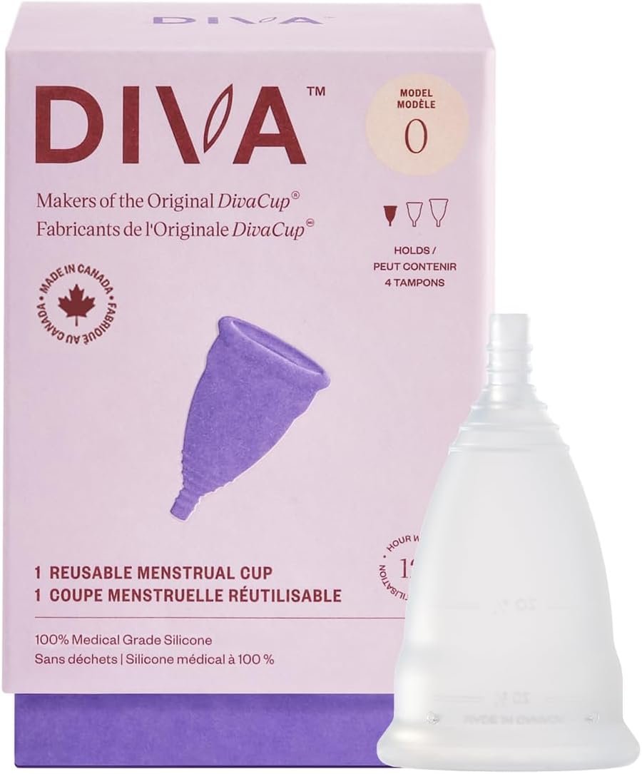 DIVA Cup – Medical Grade Silicone Cup for Period Care – Reusable Menstrual Cup – Up to 12 Hours of Continuous Wear – Model 0 (for Slim Vaginal Canals & First-Time Users)