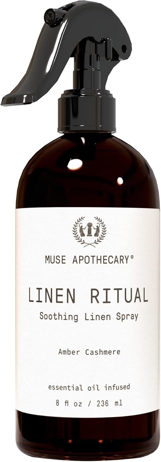 Muse Apothecary Linen Ritual – Aromatic, Soothing, and Relaxing Linen Mist, Laundry and Fabric Spray – Infused with Aromatherapy Essential Oils – 8 oz, Amber Cashmere