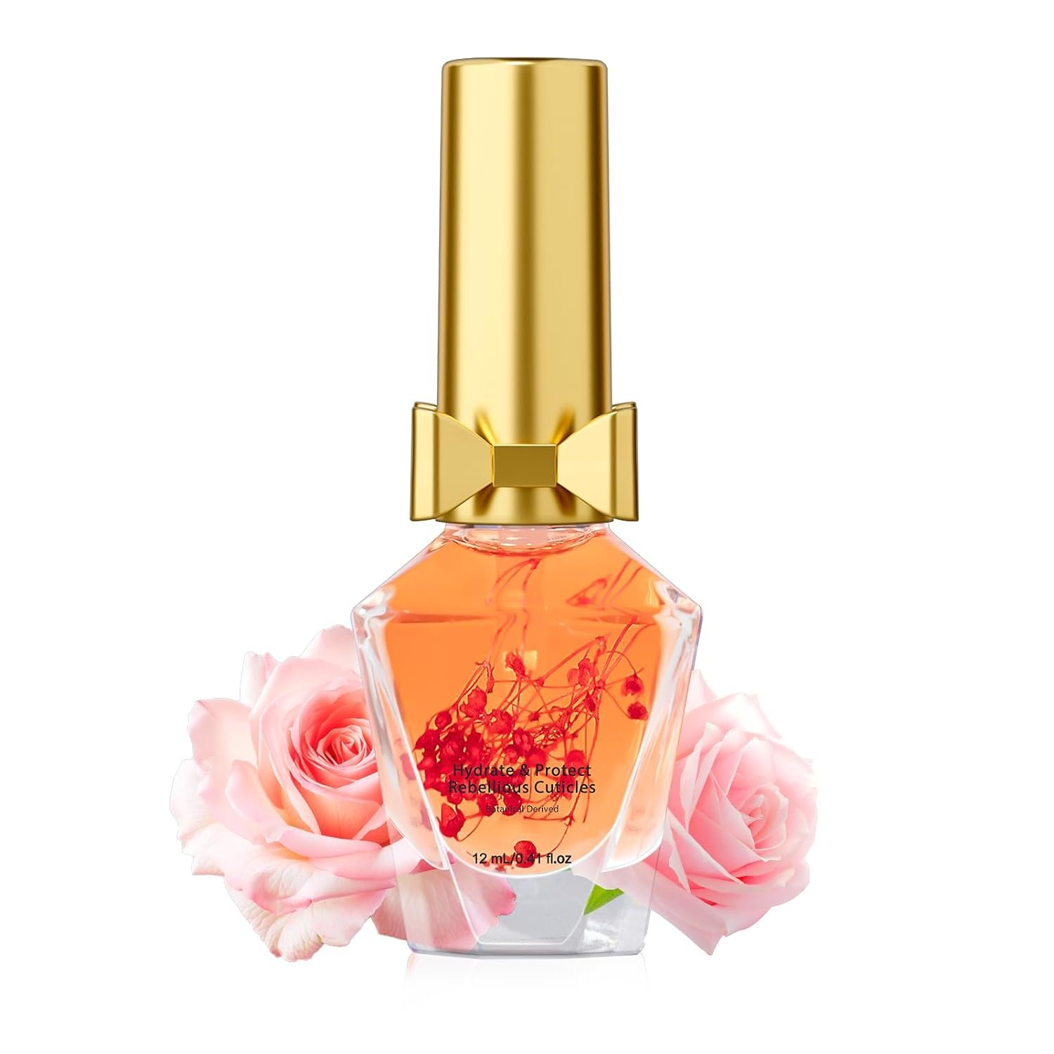 JIASHENG Cuticle Oil, Cuticle Nail Oil Infused with Real Flowers, Rose 12ml | Hydrates, Moisturizes, Strengthens, Repairs, Revitalizing Scented Cuticle Oils for Nails Damage Dry Cuticle