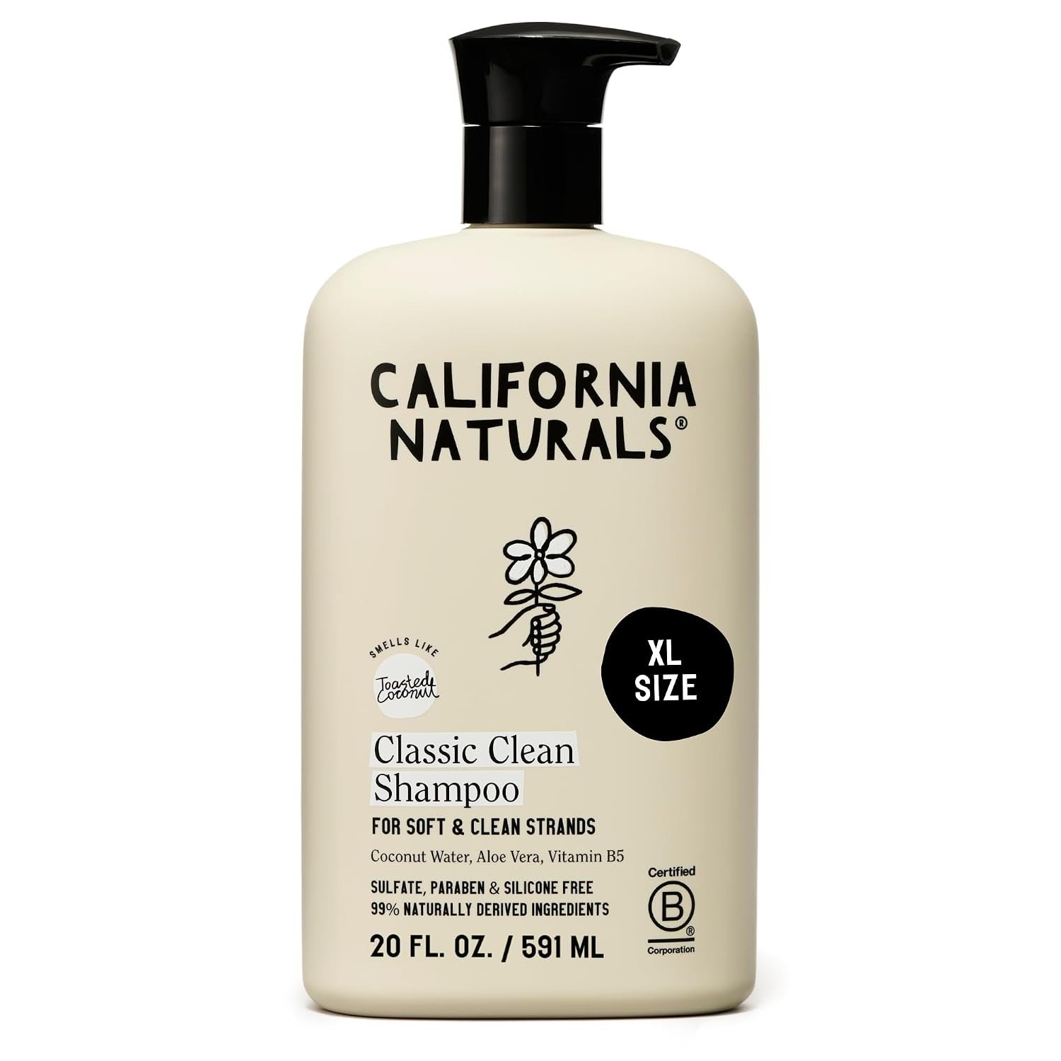 California Naturals Classic Clean Toasted Coconut Shampoo, Sulfate Free, Coconut Cleansing Complex, Natural, Vegan, Cruelty, Silicone, and Paraben Free, All Hair Types, 20 fl oz