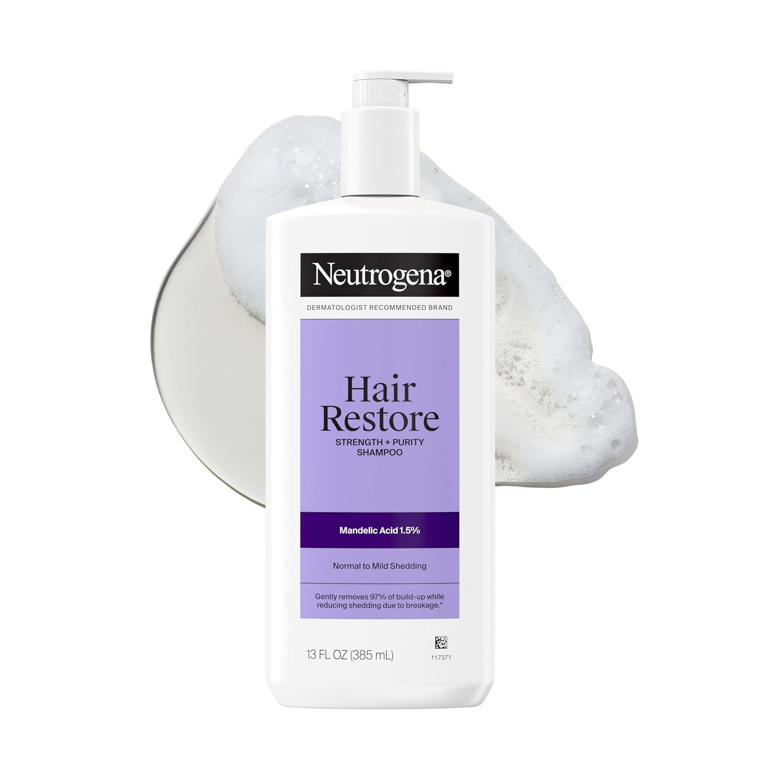 Neutrogena Hair Restore Strength + Purity Sulfate-Free Shampoo, 13 fl. oz | 1.5% Mandelic Acid, Gently Removes 97% of Buildup, Reduces Shedding Due to Breakage, Paraben-Free