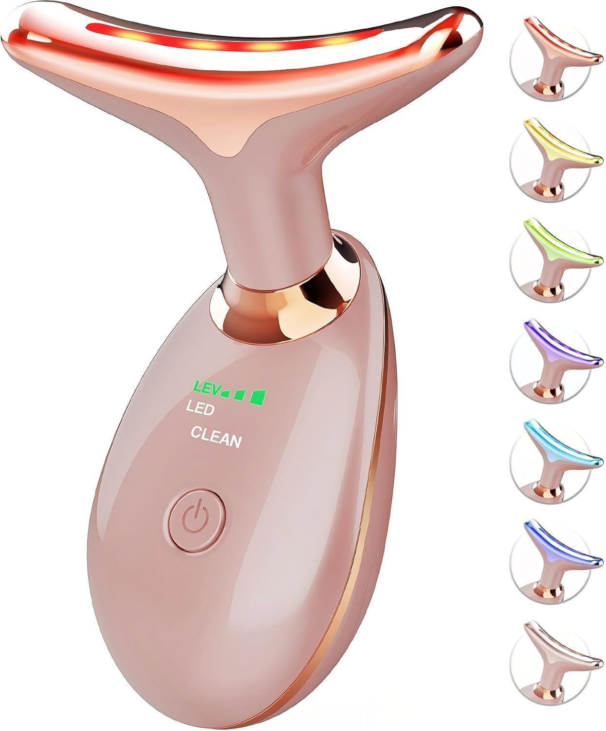 SDKWDH Red Light Therapy for Face and Neck, 7 Color Face Massager Tool for Wrinkles, Double Chin, Vibrating Facial Massager with Thermals for Skin Care, Rose Gold