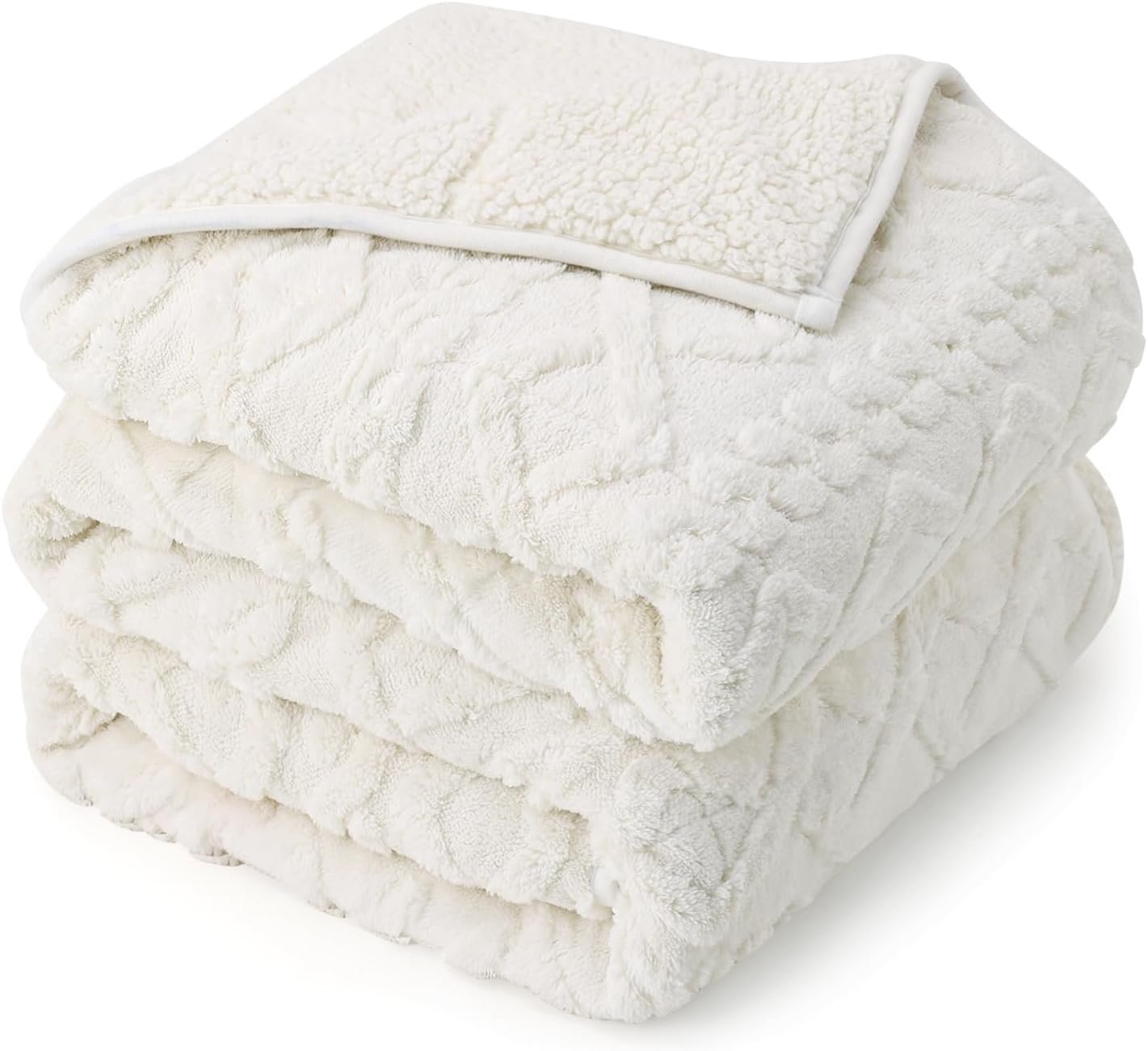Drewin Weighted Blanket 15lbs Queen Size for Adults,Cream White,60″ x 80″ | Stress Relief & Better Sleep,Soft Jacquard Sherpa with Glass Beads,Machine Washable,Great for Napping,Relaxing,Reading