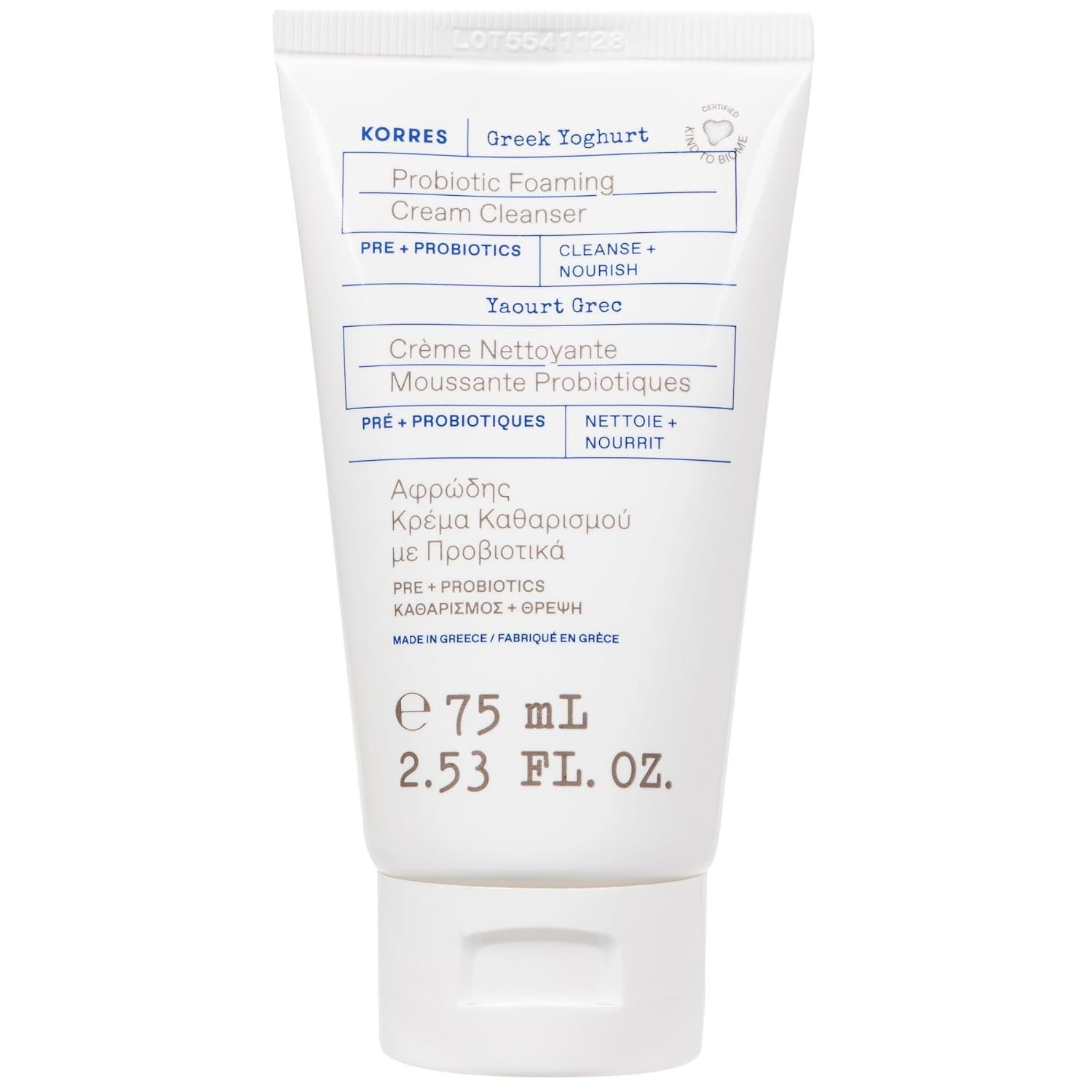 KORRES Greek Yoghurt Foaming Cream Cleanser, Deep Skin Cleansing 2.53 Fl Oz | Cream to Foam Formula, Skin Care Makeup Remover, For Dry, Oily & Sensitive Skin, Hydrating Face Wash For Women