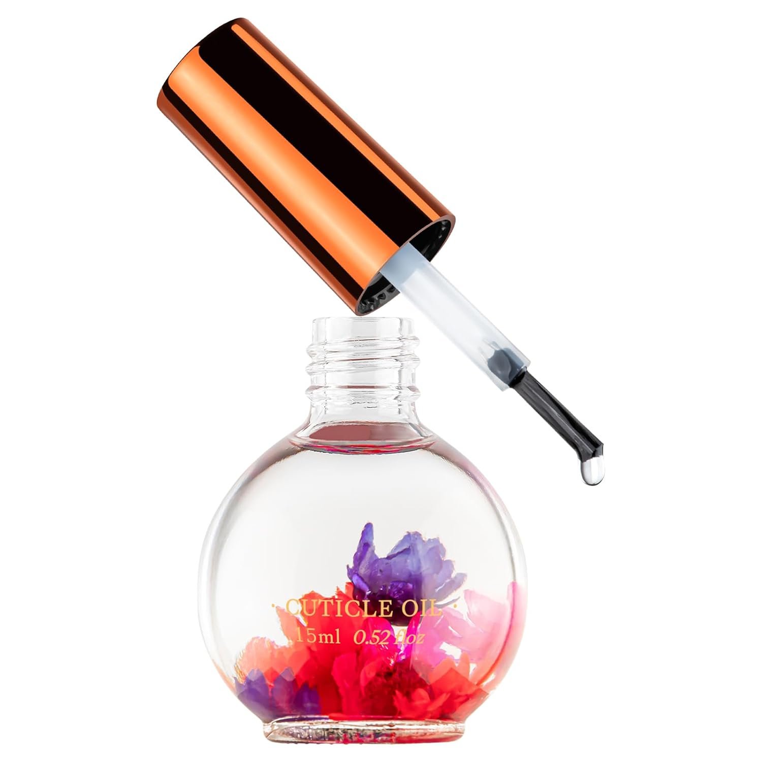 JIASHENG Cuticle Oil, Scented Nail Oil Infused with Real Flowers, Rose 15ml | Hydrates, Moisturizes, Strengthens, Repairs, Revitalizing Cuticle Oils for Nails Damage Dry Cuticle