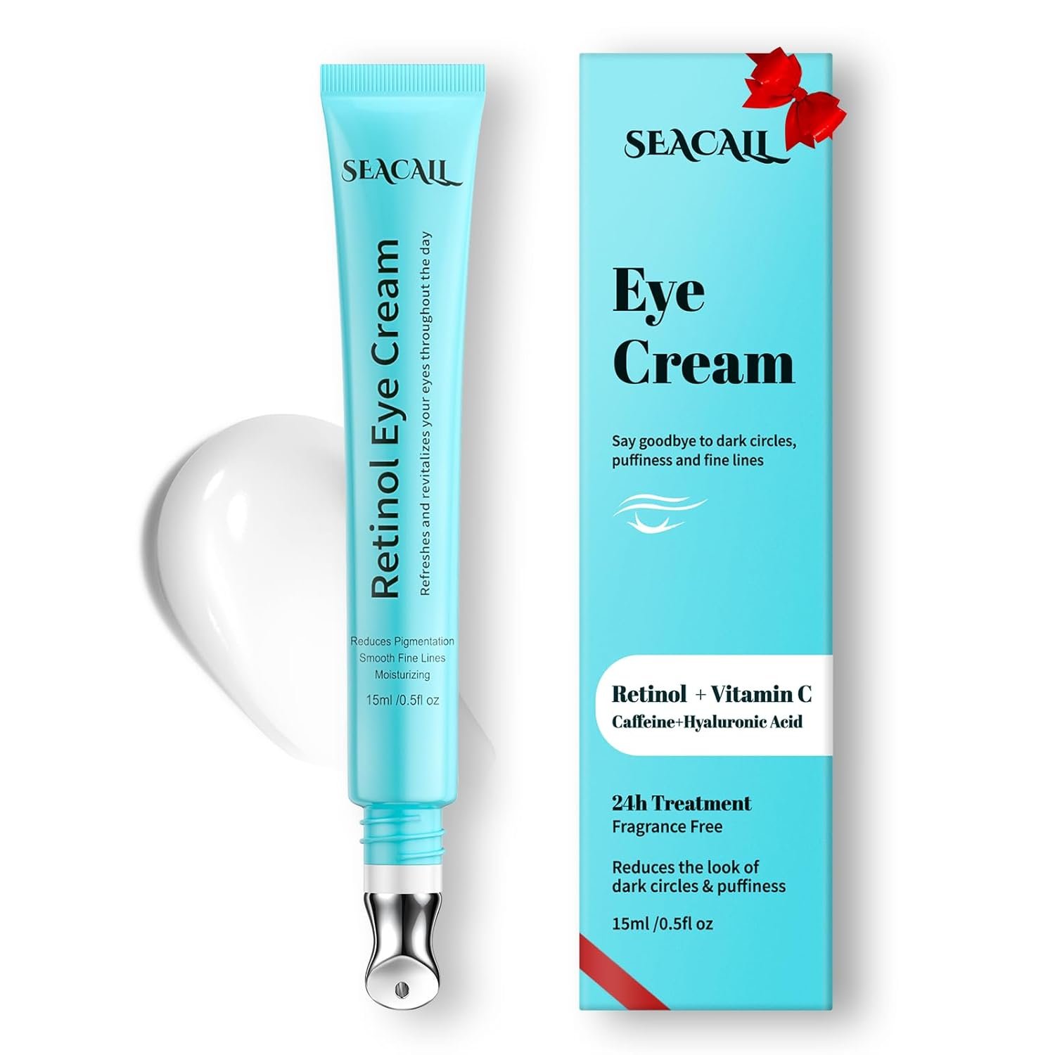 Retinol Eye Cream with Hyaluronic Acid & Caffeine, 15ml | Anti-Aging Eye Serum, Reduces Dark Circles, Puffiness & Wrinkles, Repairs Under Eye Area