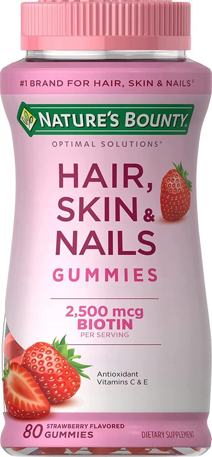 Nature’s Bounty Vitamin Biotin Optimal Solutions Hair, Skin and Nails Gummies, 80 Count,.