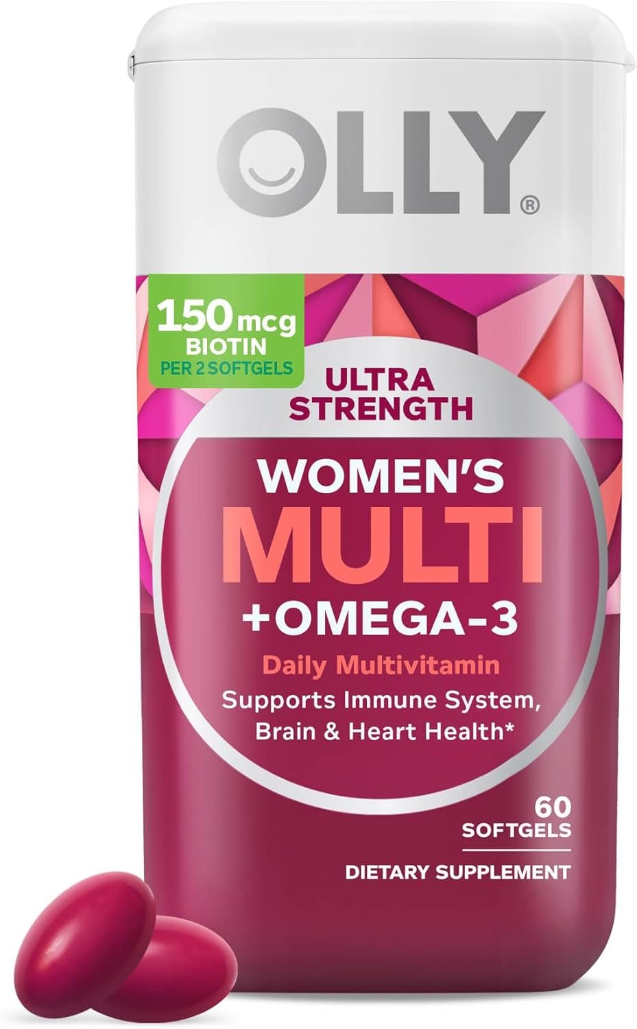 OLLY Ultra Strength Women’s Multivitamin Softgels, Omega-3s – 60 Count