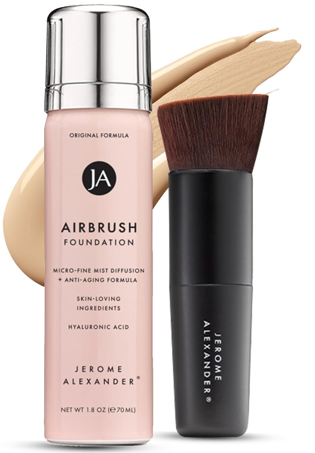 Jerome Alexander Magic Minerals Airbrush Foundation 2pc Set – Light Medium | Includes Kabuki brush, fine mist spray application, buildable coverage for mature skin, anti-aging for radiant skin