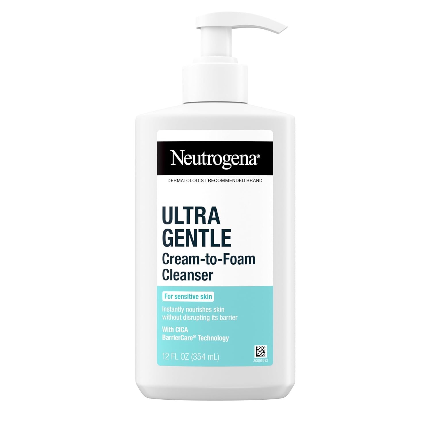 Neutrogena Ultra Gentle Cream to Foaming Face Wash, 12 fl oz | Fragrance-Free Gentle Facial Cleanser, Hypoallergenic Skin Care, Non-Comedogenic Makeup Remover