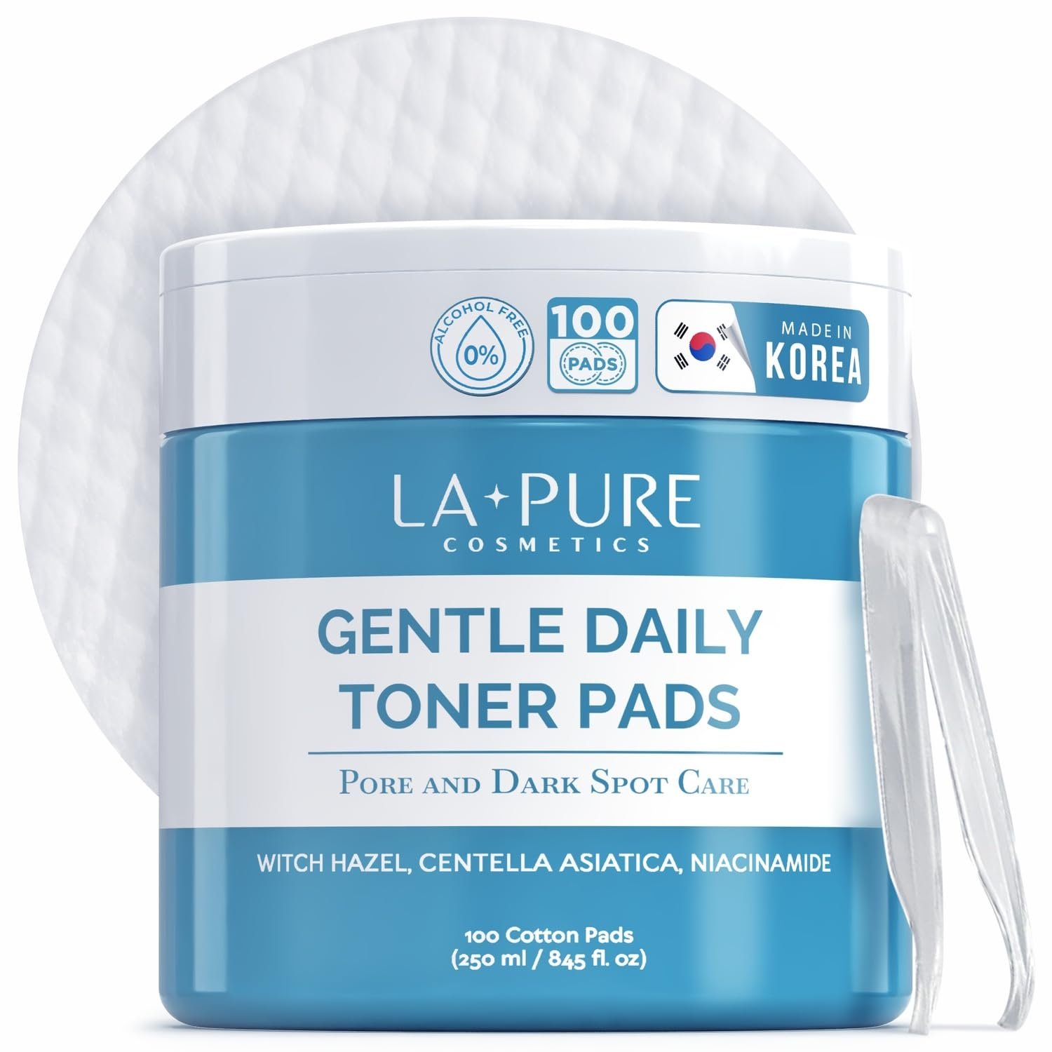LA PURE Korean Toner Pads for Face – Alcohol-Free Exfoliating Pads with Witch Hazel, Centella Asiatica & Niacinamide to Exfoliate, Hydrate, Refine Pores & Improve Look of Dark Spots, 100 Ct | Exfoliating Pads with Witch Hazel, Centella Asiatica & Niacinamide to Exfoliate, Hydrate, Refine Pores & Uneven Skin Tone