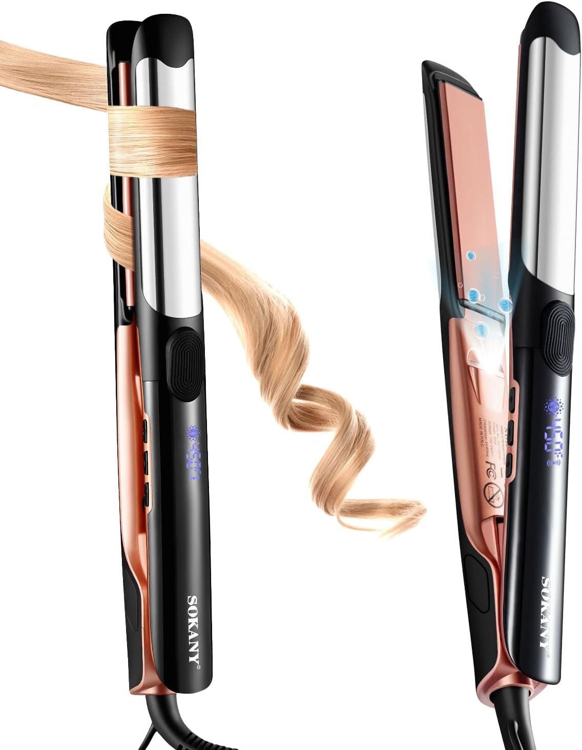 SOKANY Hair Straightener and Titanium Flat Iron Curler 2 in 1 | 1 Inch Ceramic 3D Floating Panel,Dual Voltage,450°F Rapid Heating Protection,Ions Iron Reduces Frizz,Hair Shinier Smoother