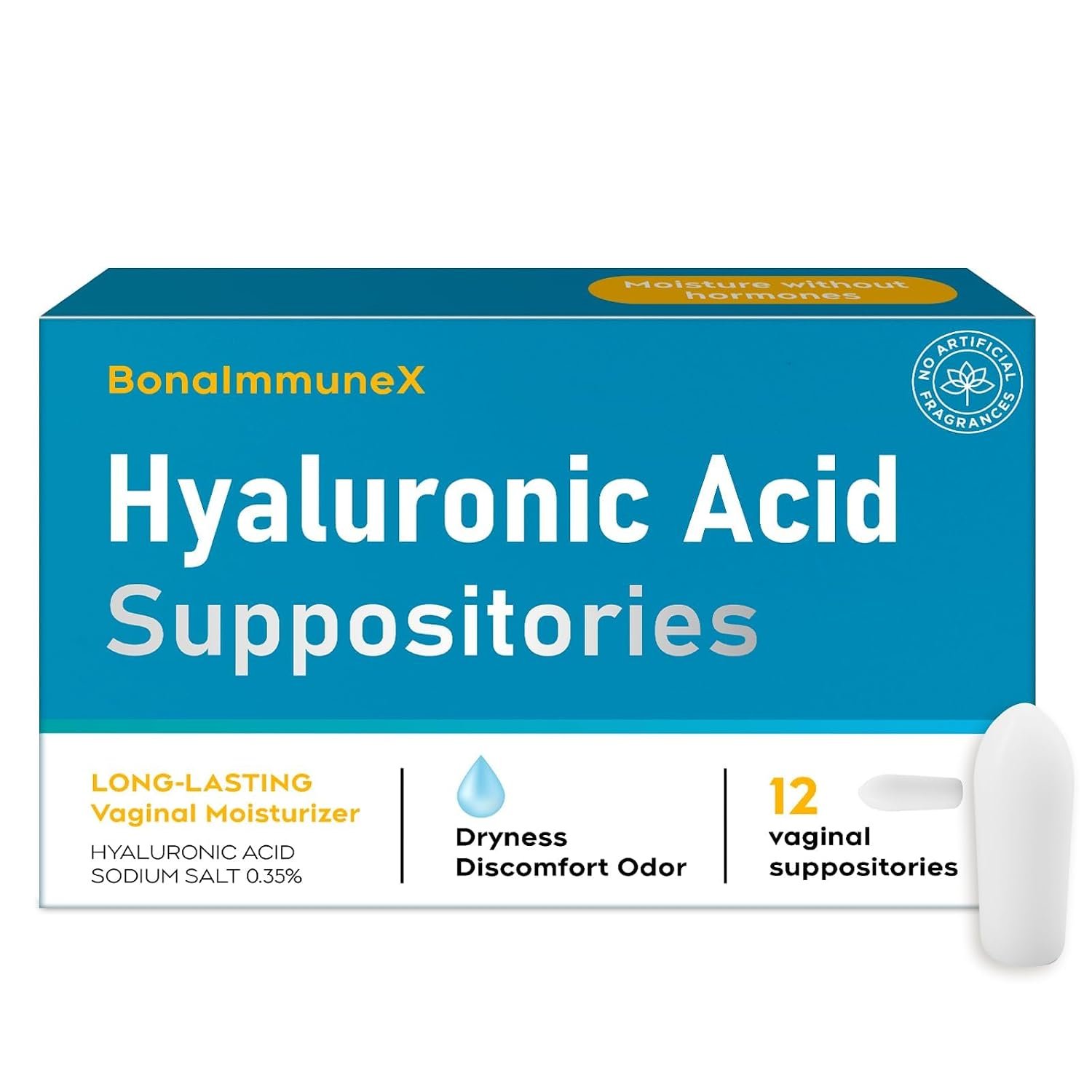Hyaluronic Acid Vaginal Suppositories 10 mg for Women | Vaginal Moisturizer for Dryness, Itching & Irritation | Menopause & Intimate Care with Coconut Fatty Acids | Estrogen Free, 12 Count