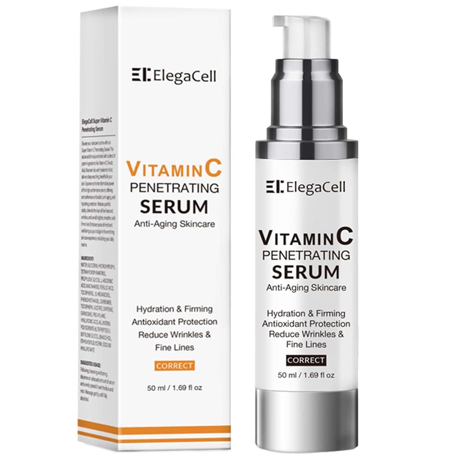 ElegaCell Super Vitamin C Serum for Women Over 70 – All-in-One Hydrating Anti-Aging Formula by Vitamin C, Hyaluronic Acid, Caffeine-Firming, Hydrating,Lifting, Face Wrinkles 1.69 fl oz