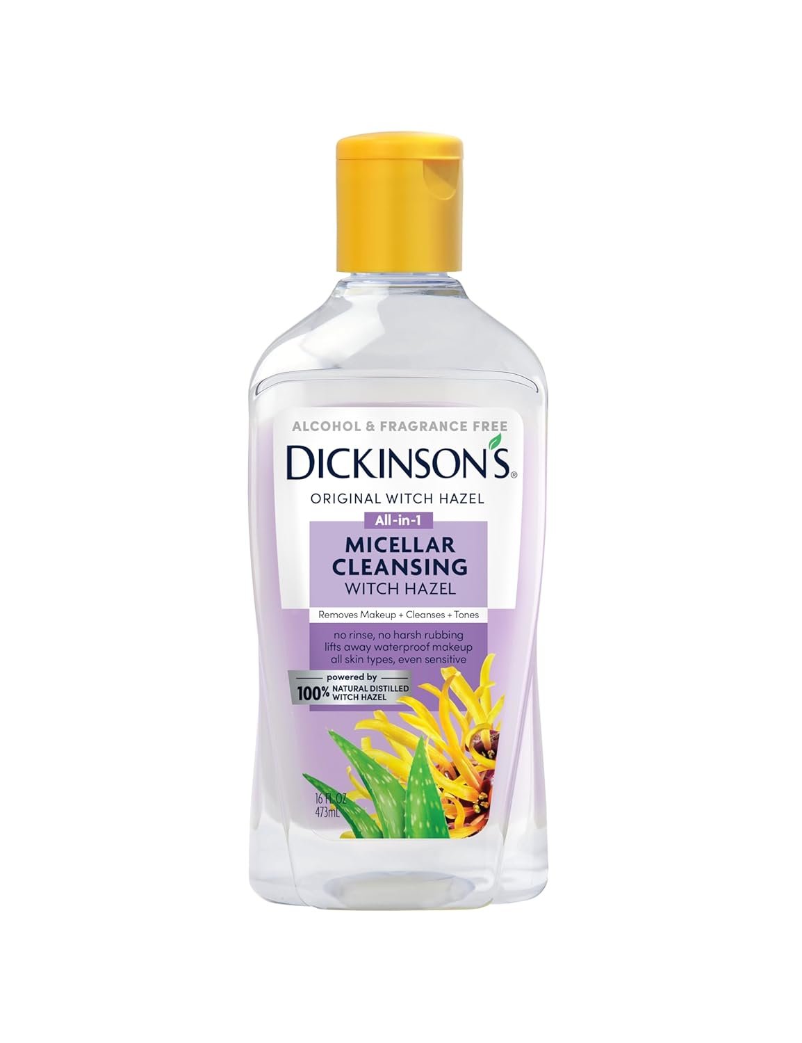 Dickinson’s Micellar Cleansing Witch Hazel with Aloe | 16 Oz | All-in-1 Makeup Remover, Pore Refiner, Cleanser & Toner; Alcohol Free, for Sensitive Skin