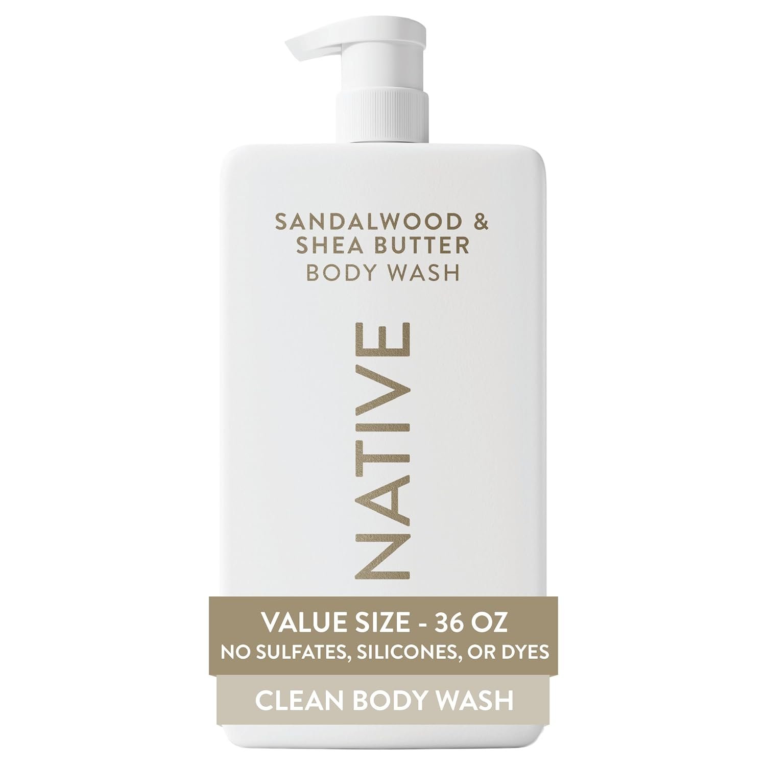 Native Body Wash for Women & Men, Sandalwood & Shea Butter, 36 oz Pump Bottle, Sulfate-Free & Gentle