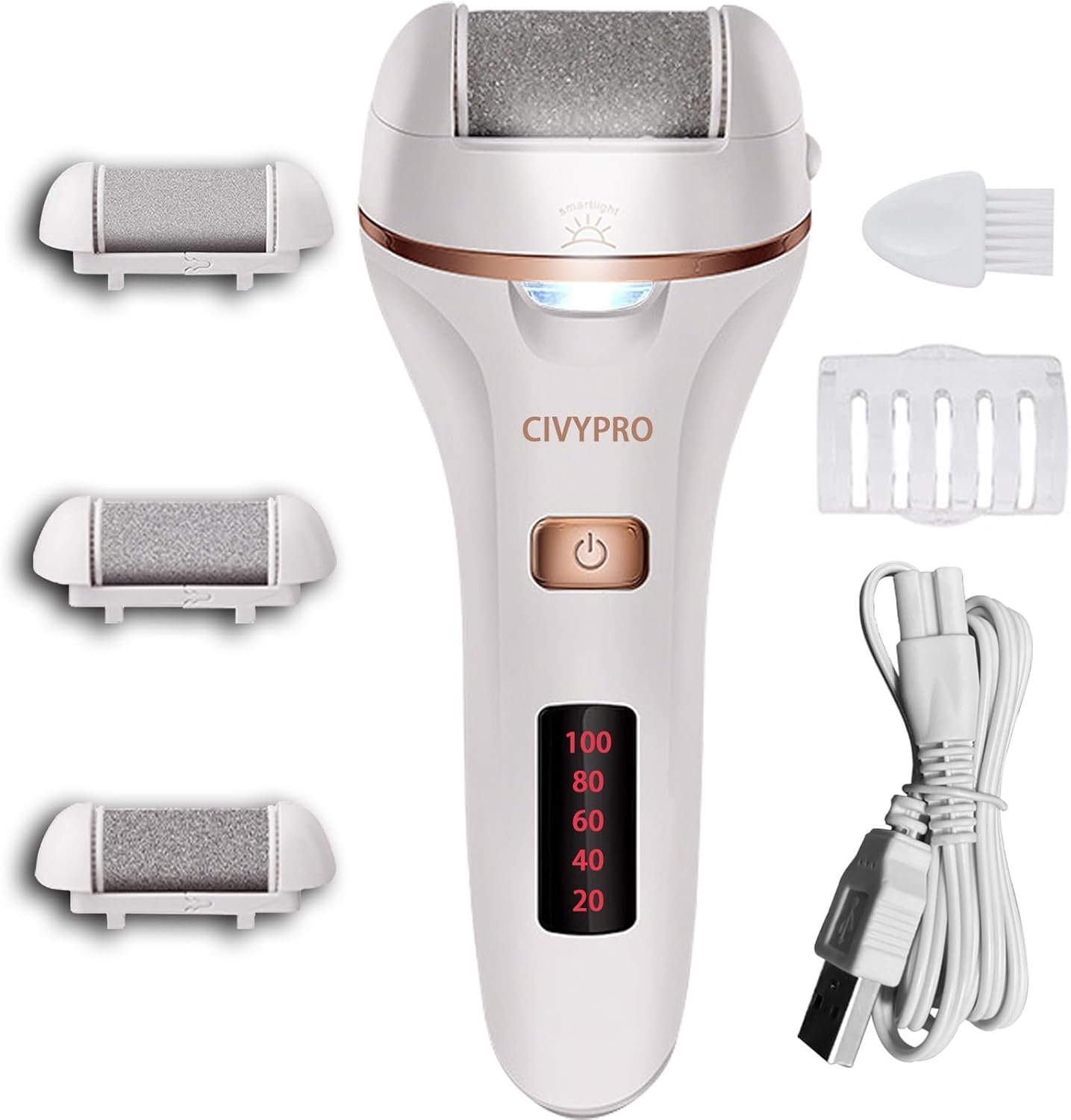 Electric Callus Remover for Feet, Long Service Time Foot Scrubber, Rechargeable Electronic Foot Files, Professional Pedicure Tools Pedicure Kit Feet Care for Crack Heel, Women Gift (White)