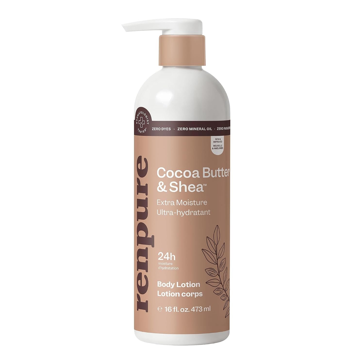 RENPURE Cocoa & Shea Butter Ultra-Hydrating Body Lotion For Dry Skin,16oz | Ultra-hydrating, rich creamy formula delivers 24HR long-lasting moisture, leaving skin softer, smoother and deeply nourished