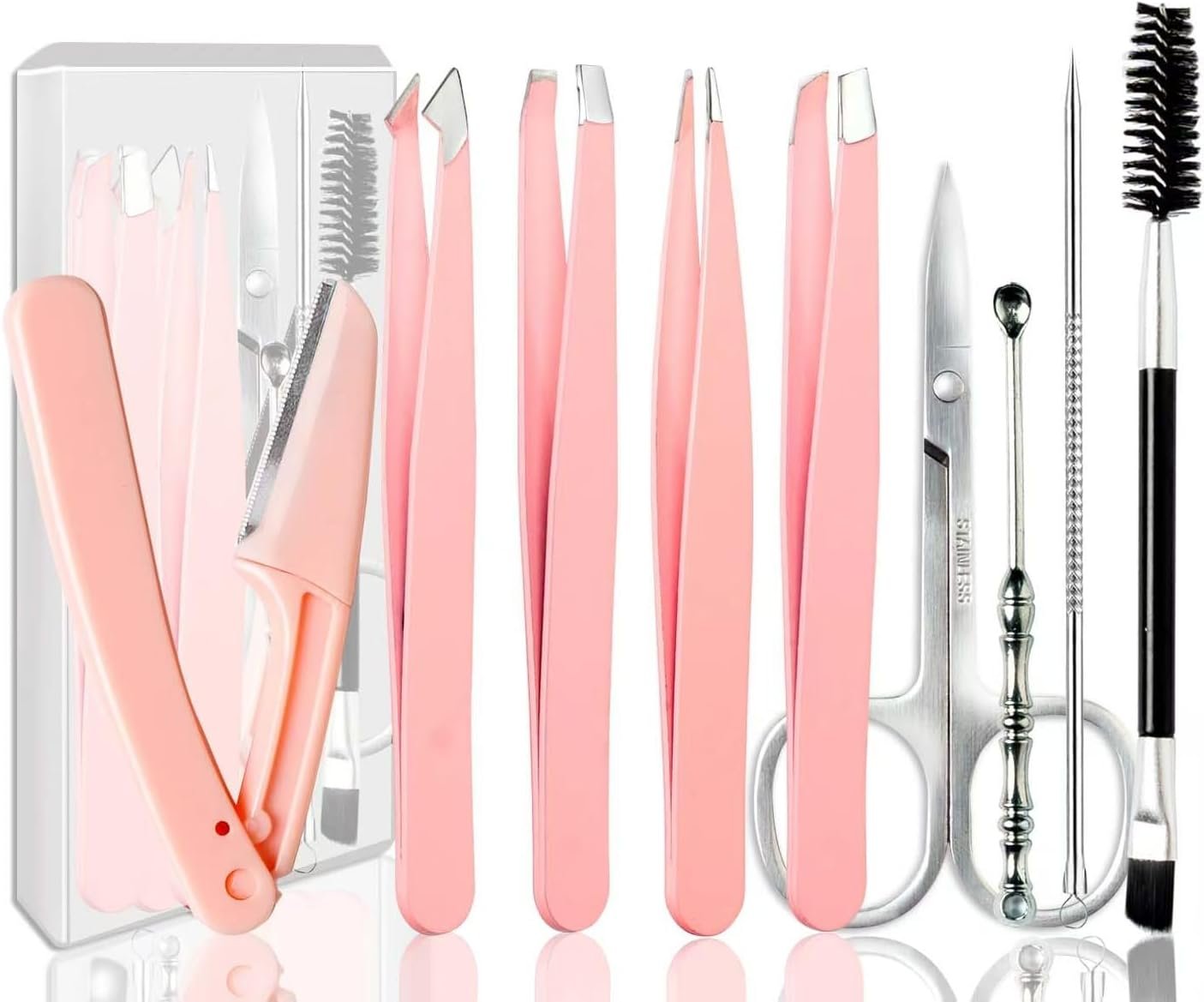 Tweezers for Women Facial Hair Eyebrow Kit Tweezer Set Pink | Removal Tweezers Professional [9+1 PCS] Professional Stainless Steel Women &Men,Black Beauty Sets