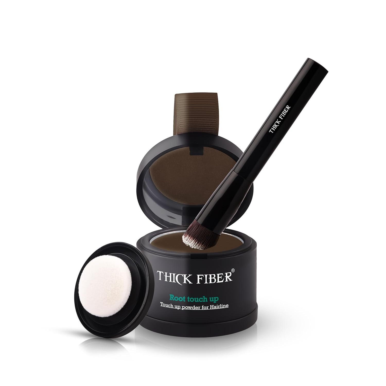 THICK FIBER Root Touch Up Powder – Water & Sweat Resistant Hair Loss Concealer Set for Thinning Hair Women, Includes Brush (Dark Brown)