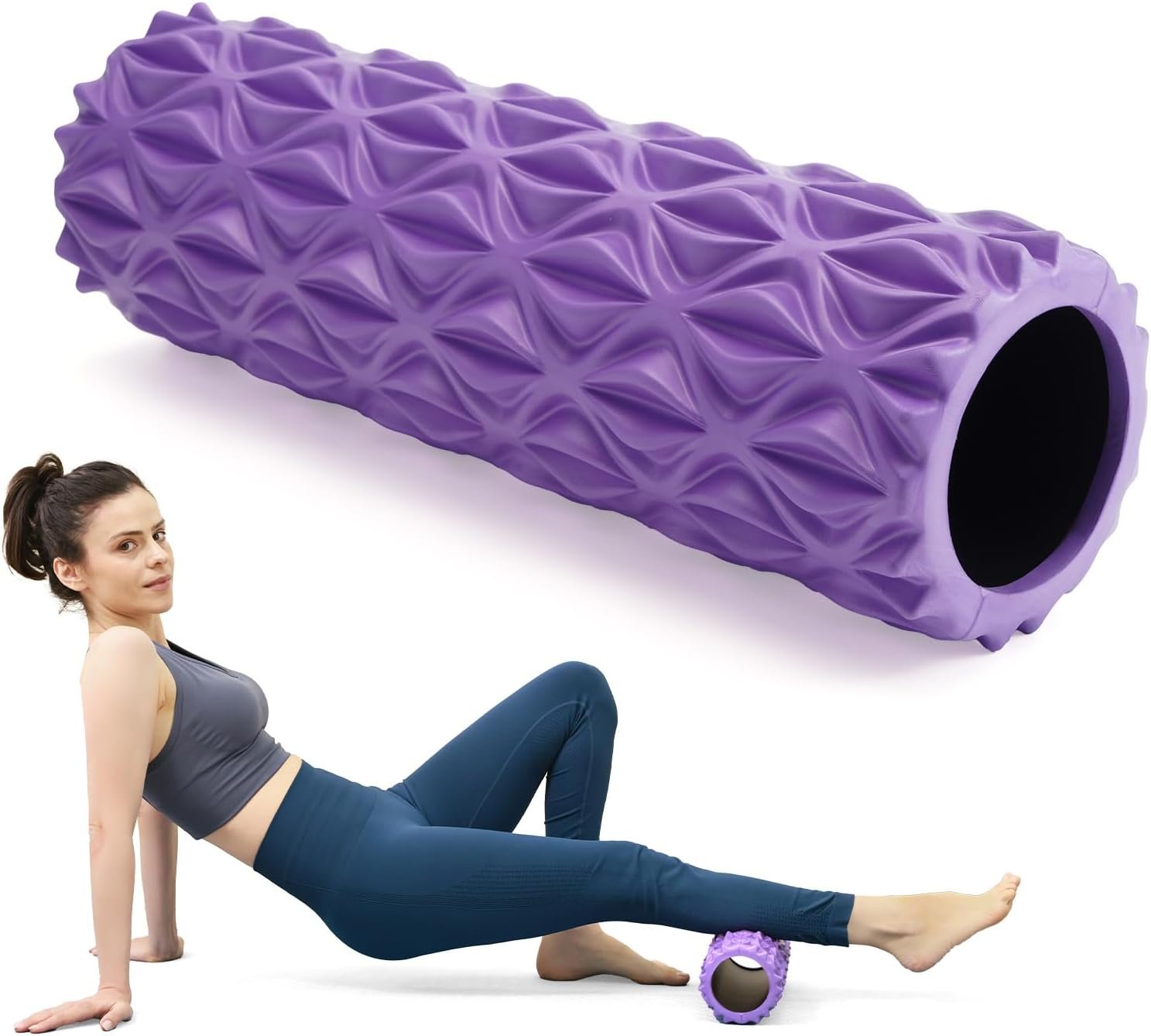Foam Roller, 15 inch High Density Massage Roller for Exercise | Deep Tissue Massager for Muscle Massage, Myofascial Trigger Point Release, Exercise, Yoga, Pilates & Stretching, Purple