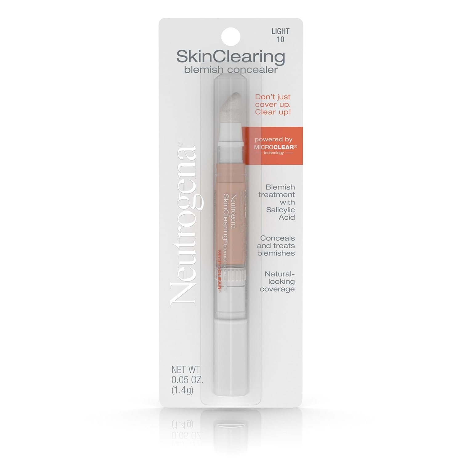 Neutrogena SkinClearing Blemish Concealer Face Makeup, Light 10, .05 oz | Non-Comedogenic and Oil-Free Concealer Helps Cover, Treat & Prevent Breakouts