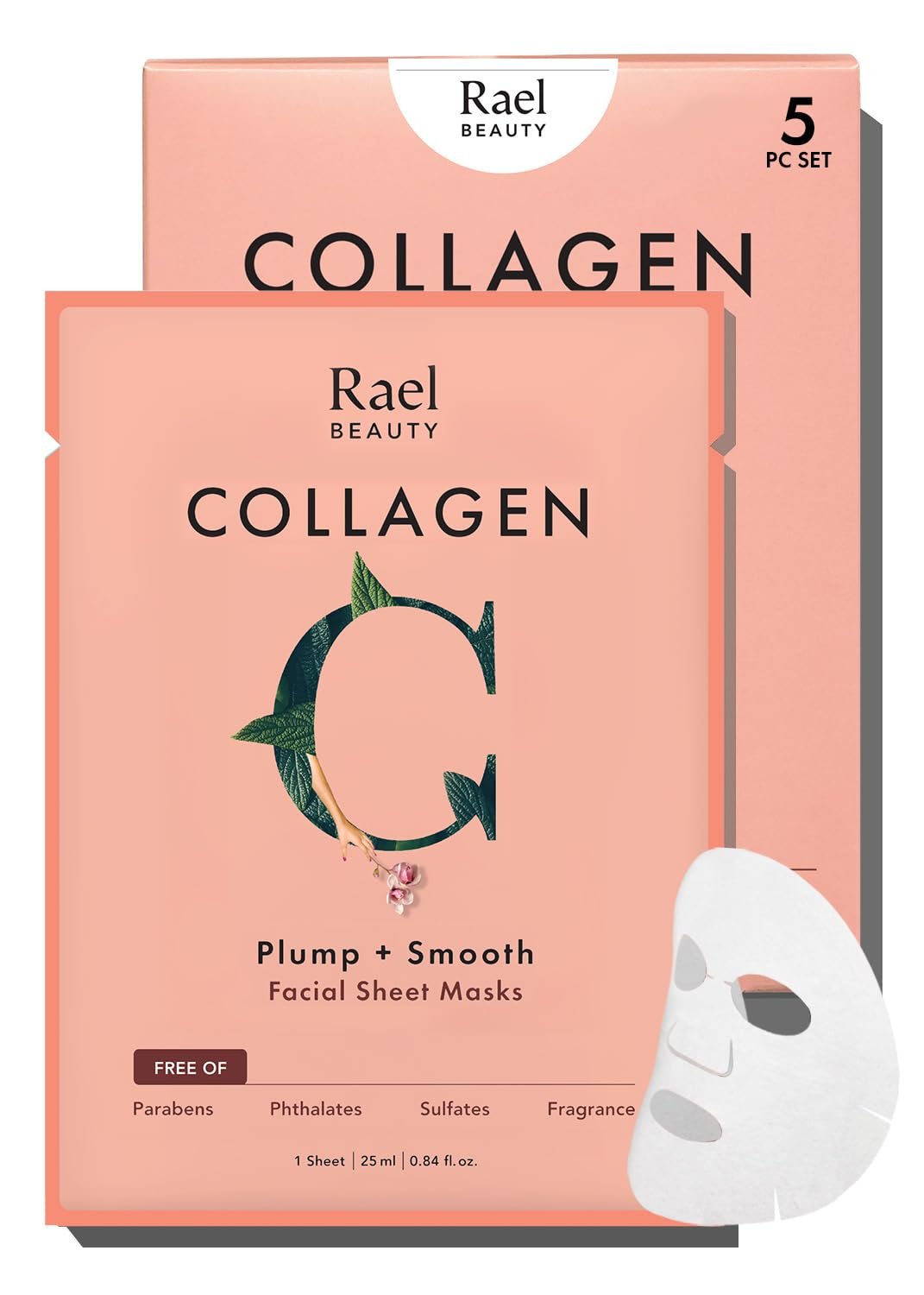 Rael Bamboo Face Sheet Masks, Daily Hydration Skincare (Collagen, 5 Ct) | Hydrolyzed Collagen, Wheat Amino Acid, Licorice Root Extract, Hydrating & Nourishing, Korean Skincare, All Skin Types
